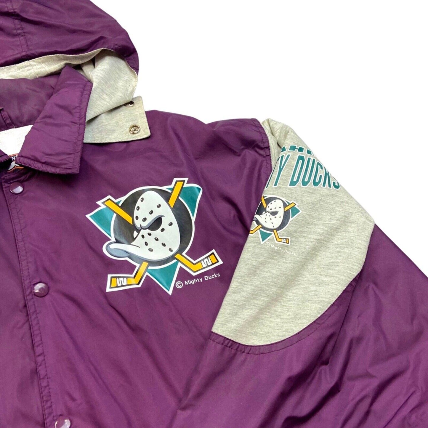 Vtg 00s Anaheim Mighty Ducks NHL Purple Grey Light Weight Sports Jacket XXL