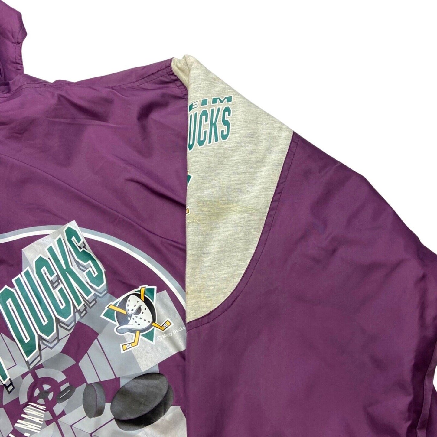 Vtg 00s Anaheim Mighty Ducks NHL Purple Grey Light Weight Sports Jacket XXL