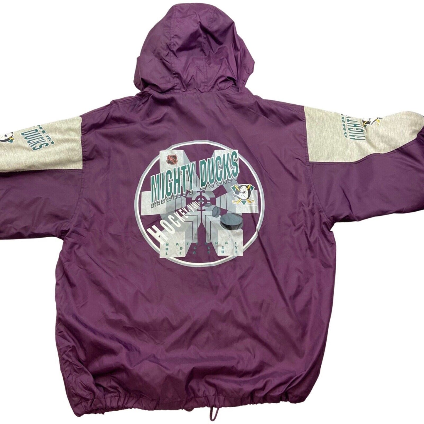 Vtg 00s Anaheim Mighty Ducks NHL Purple Grey Light Weight Sports Jacket XXL