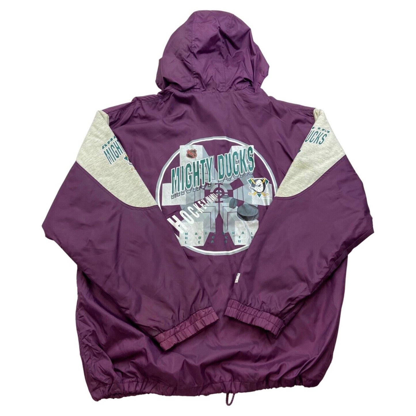 Vtg 00s Anaheim Mighty Ducks NHL Purple Grey Light Weight Sports Jacket XXL