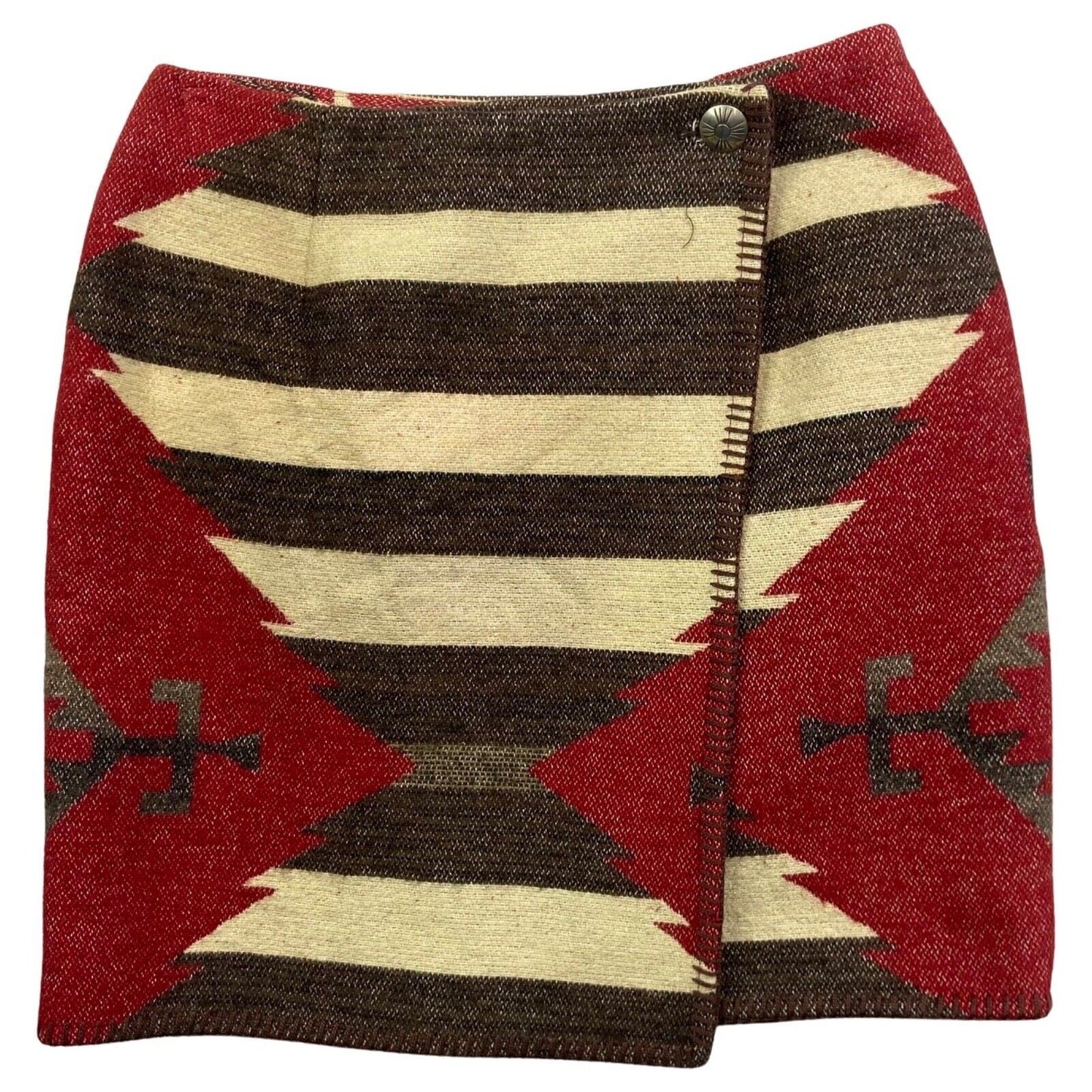 Vintage 00s Red Cream Rockabilly Chimayo Ralph Lauren Denim Suppply Wrap Skirt S