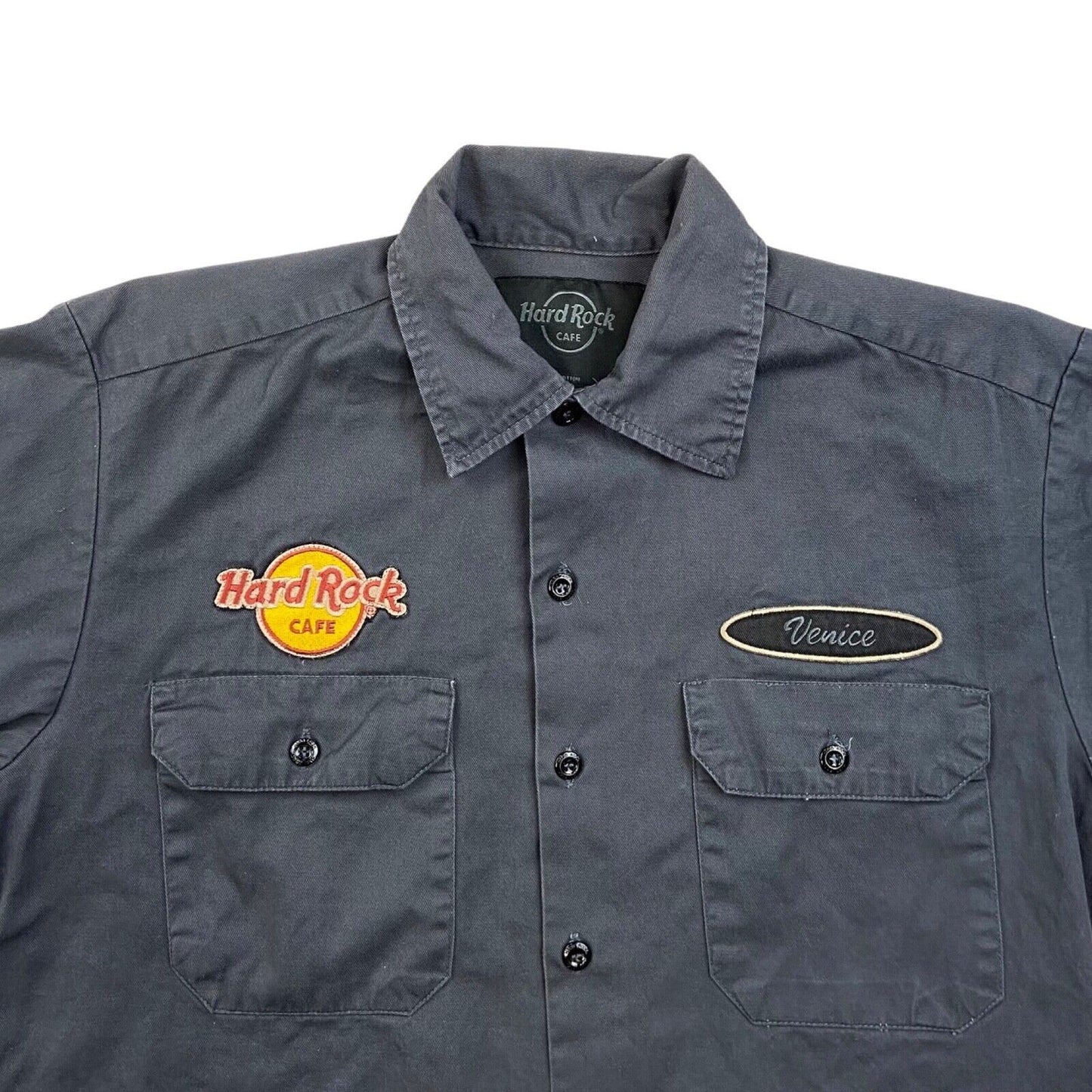 Vintage 90s 00s Grey Hard Rock Cafe Patch Button Up Shirt M