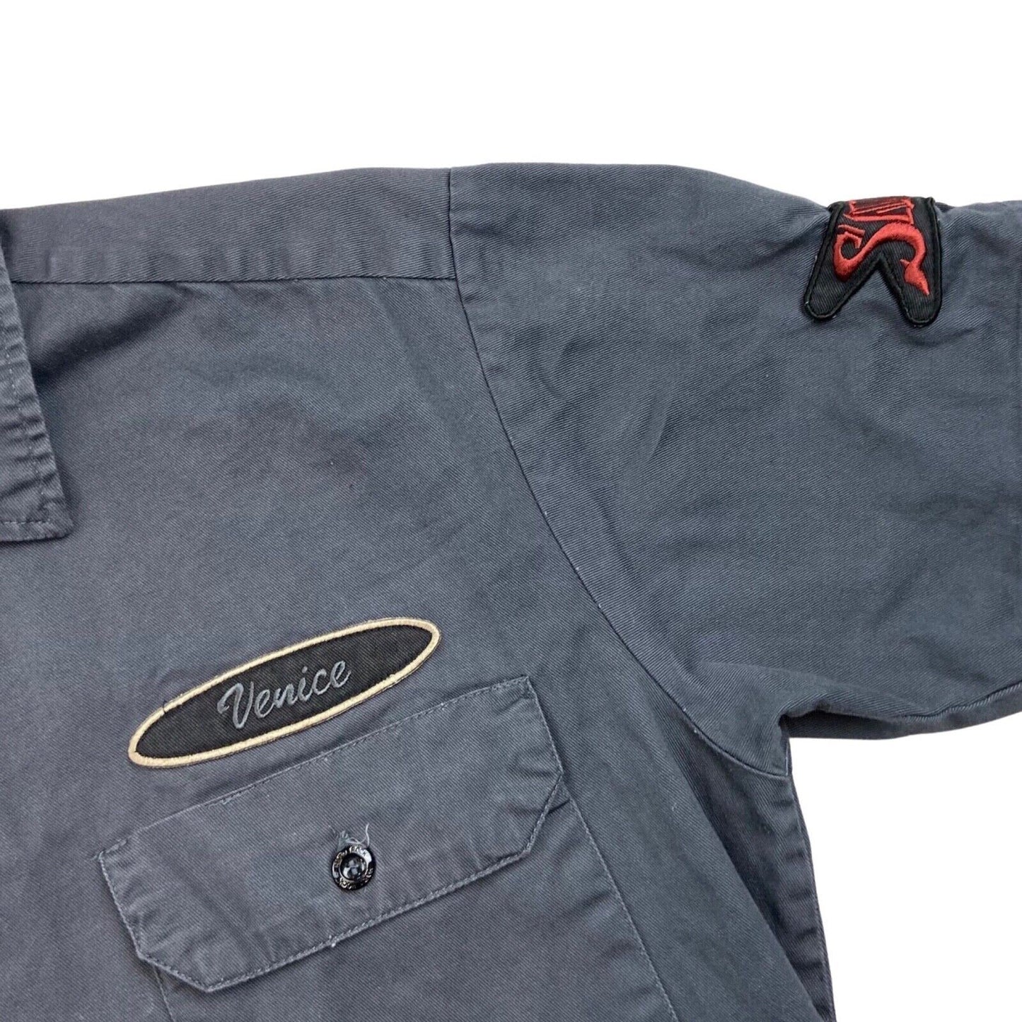 Vintage 90s 00s Grey Hard Rock Cafe Patch Button Up Shirt M
