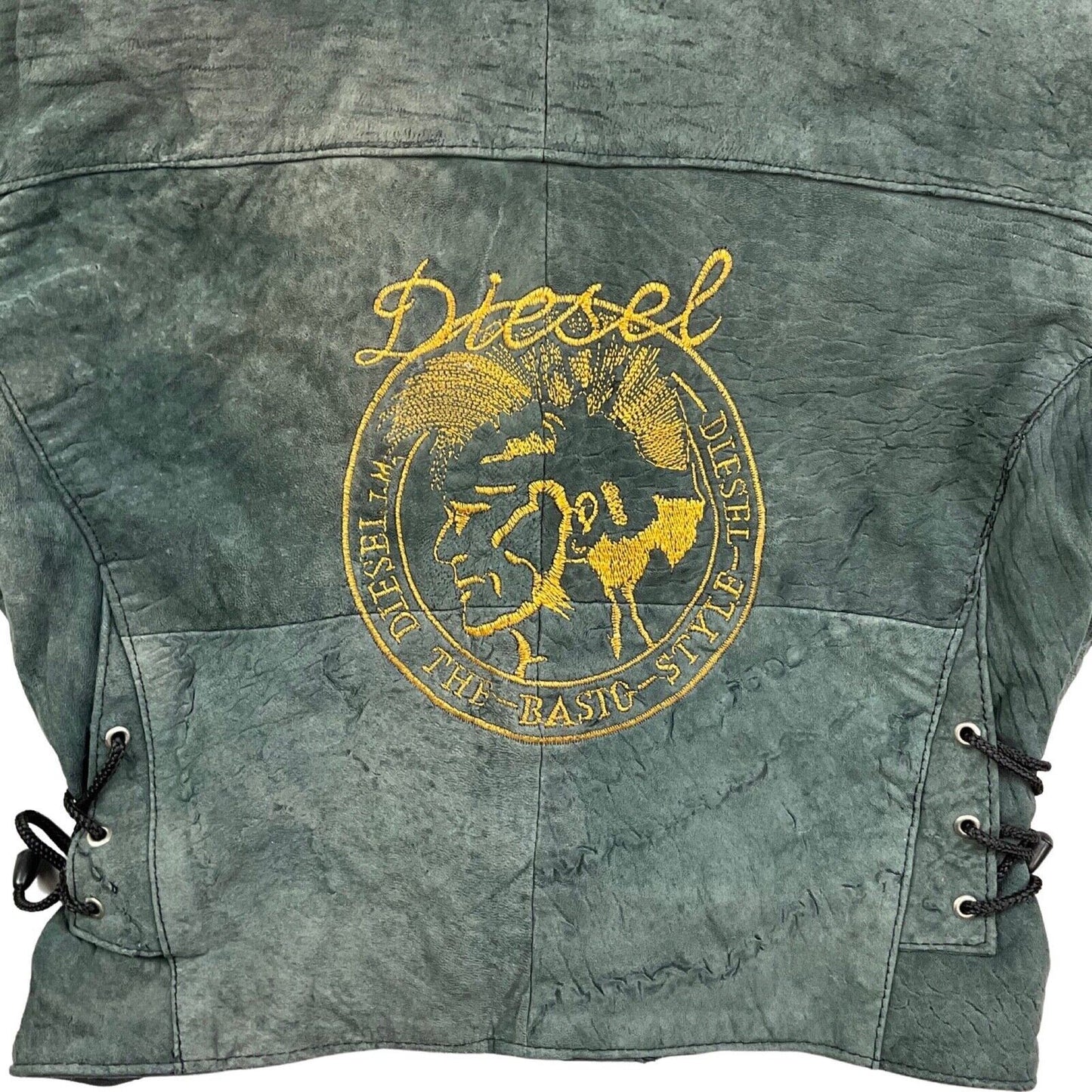Vintage 90s Designer Grey Suede Diesel Embroidered Cropped Biker Jacket M 12 14