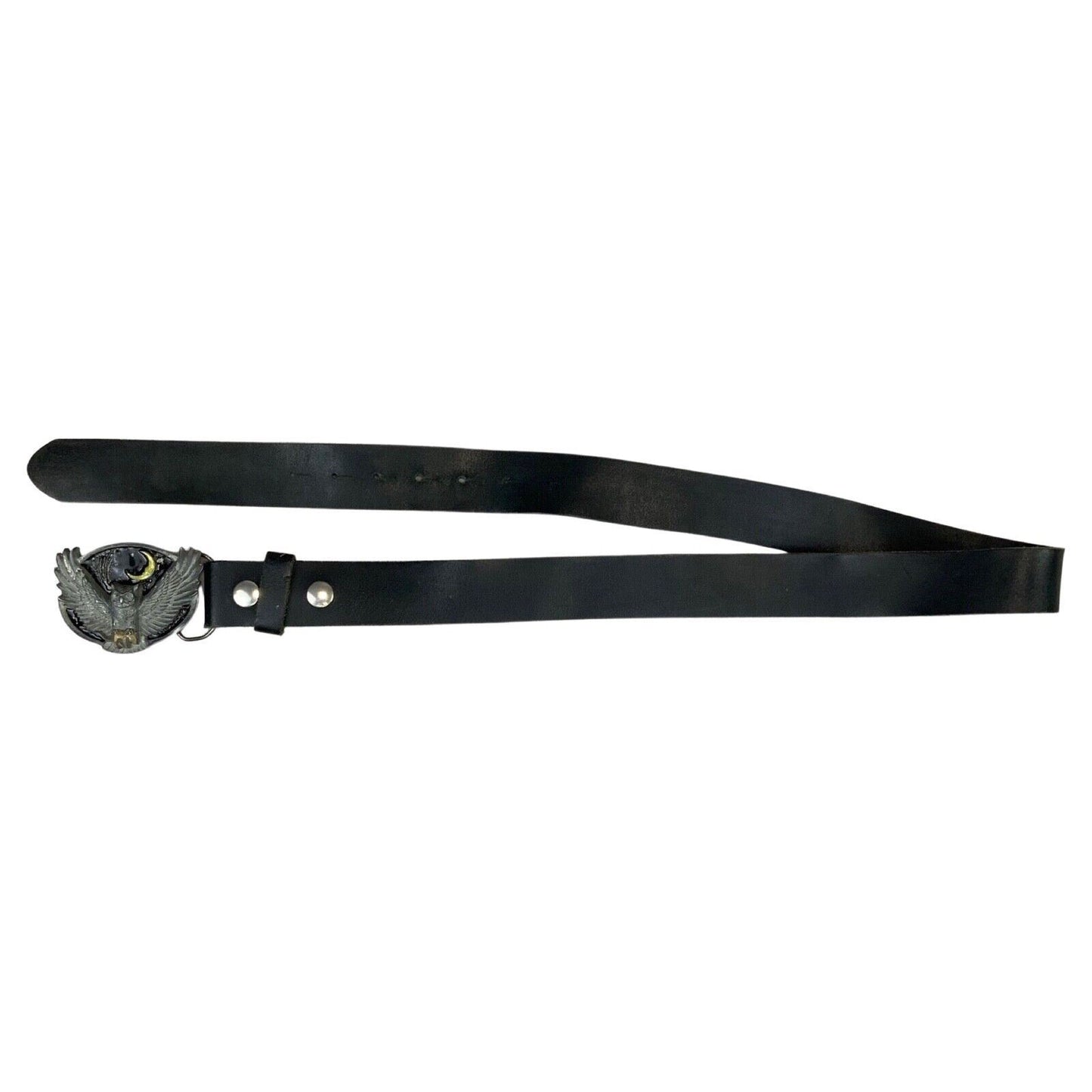 Vintage Black Leather with Silver Owl Novelty Buckle Belt 45 1/2" M/L