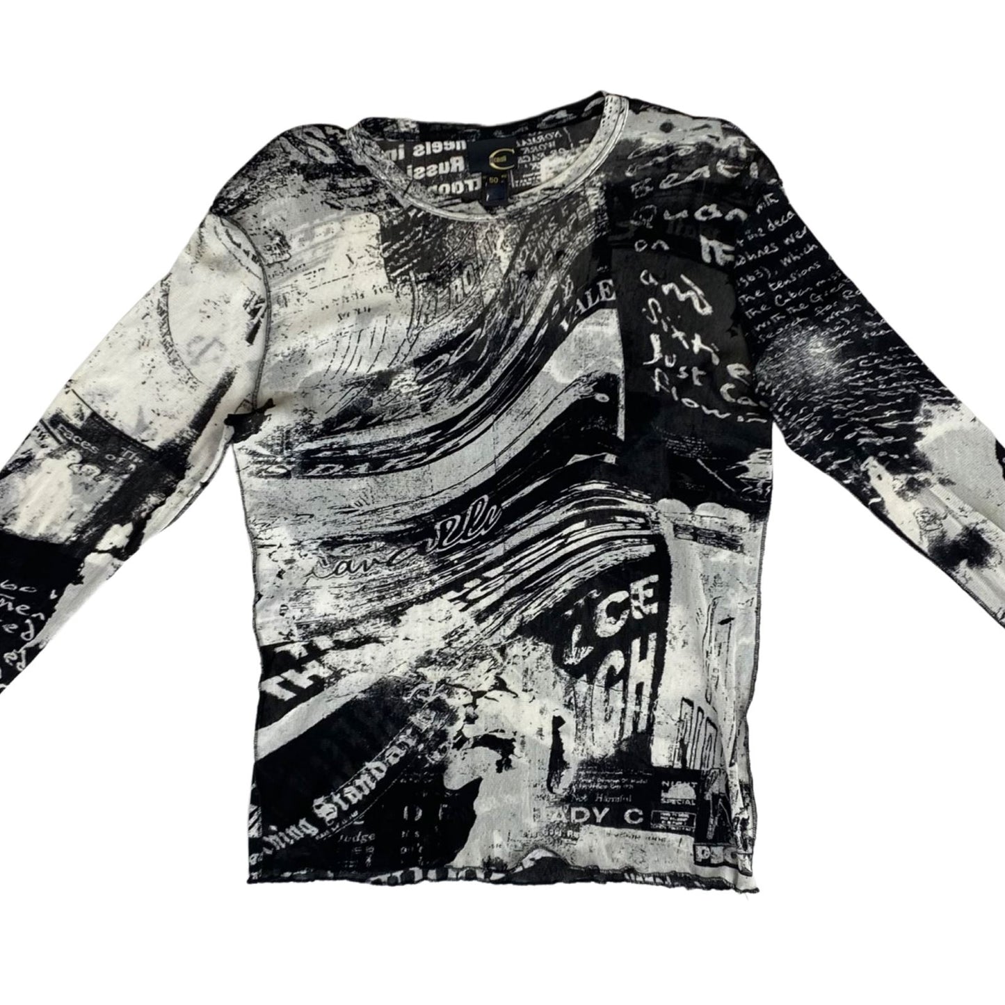Vintage Y2K Black White Roberto Cavalli Just Cavalli Sheer Long Sleeve 8 10 S