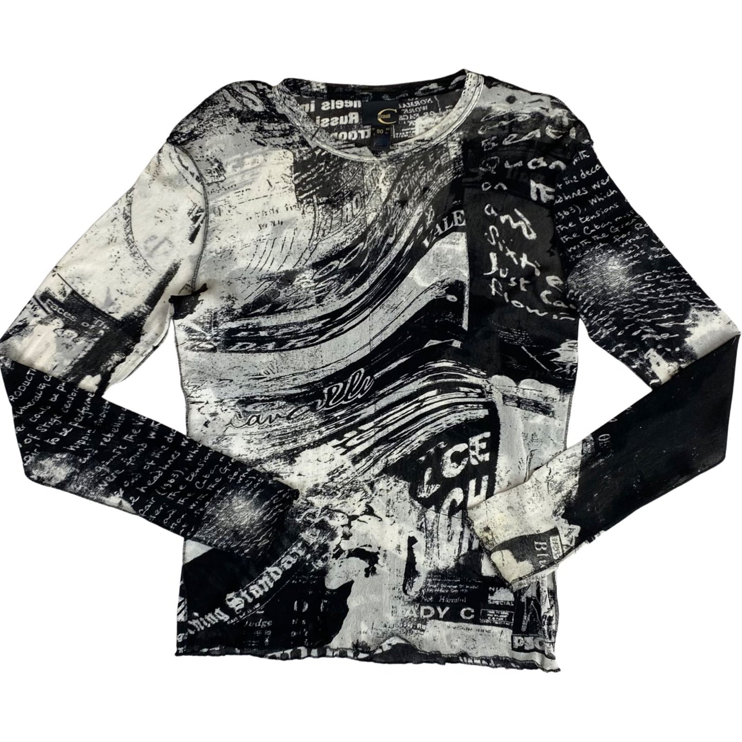 Vintage Y2K Black White Roberto Cavalli Just Cavalli Sheer Long Sleeve 8 10 S