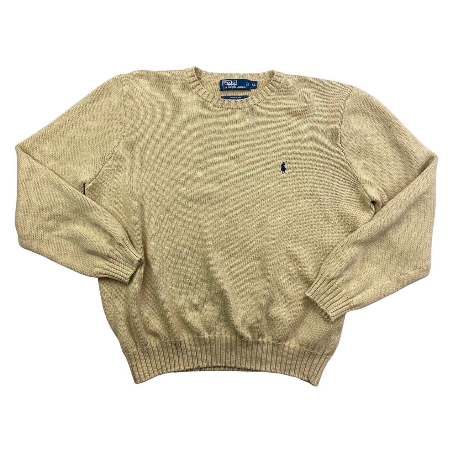 Vintage 90s 00s Cream Polo Ralph Lauren Embroidered Knitted Jumper XXL