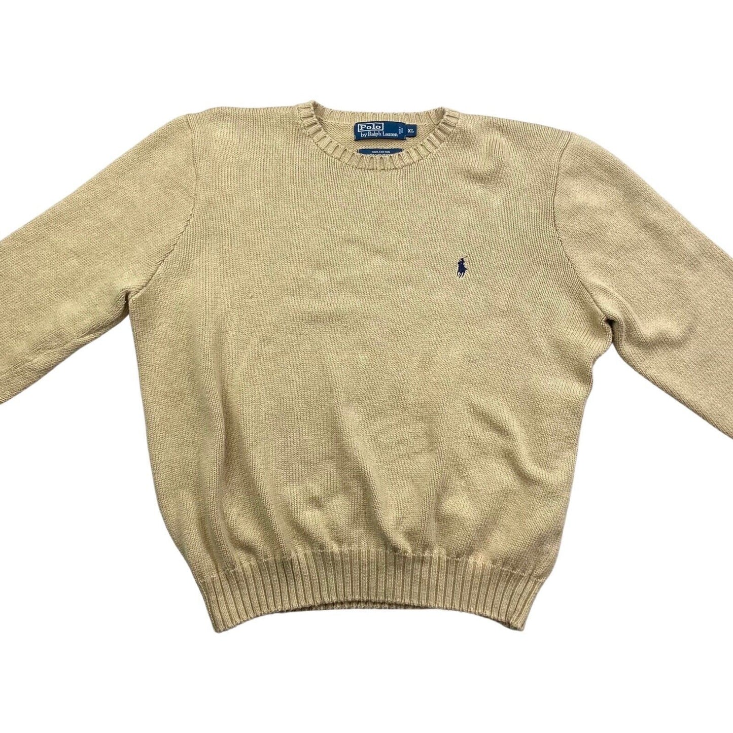 Vintage 90s 00s Cream Polo Ralph Lauren Embroidered Knitted Jumper XXL
