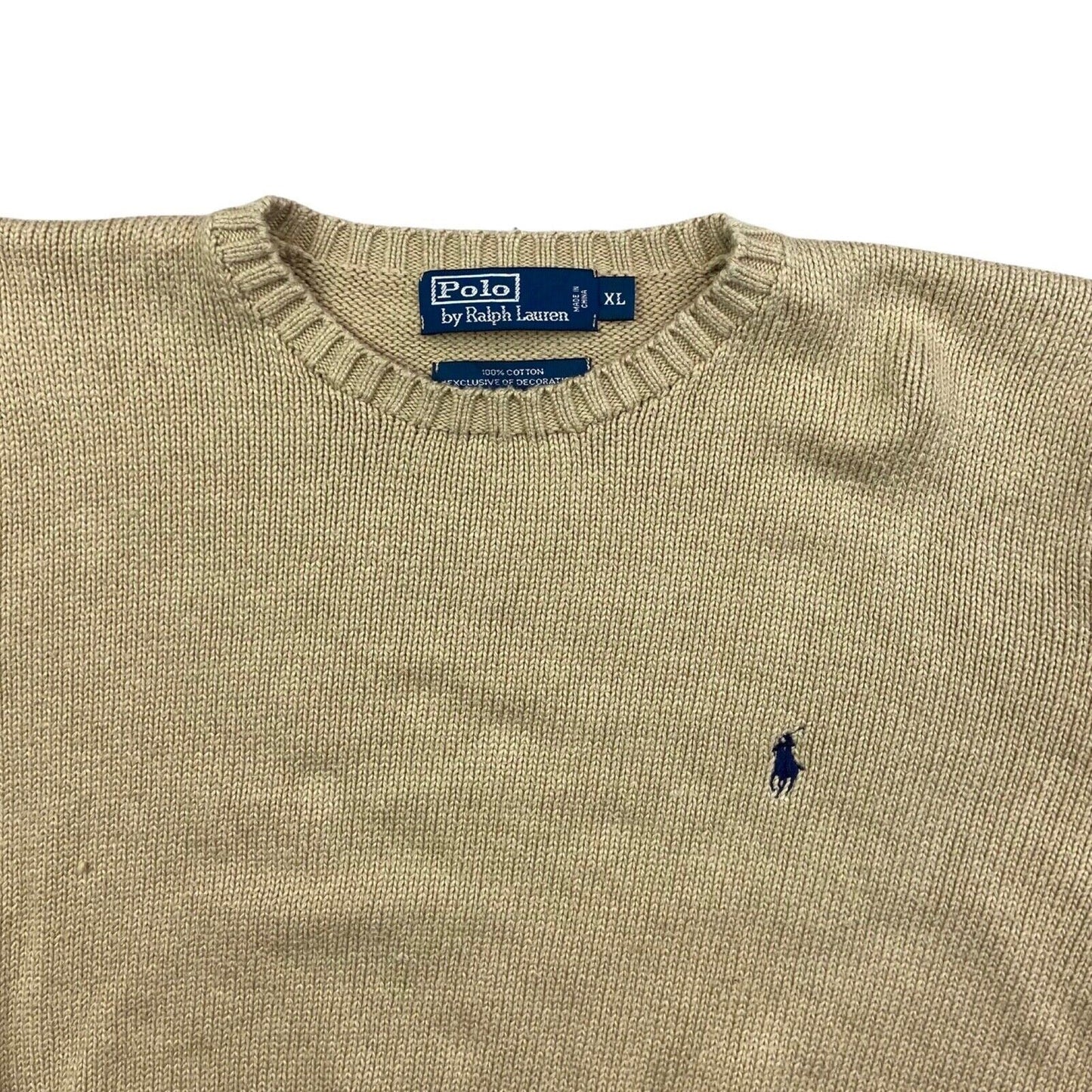 Vintage 90s 00s Cream Polo Ralph Lauren Embroidered Knitted Jumper XXL
