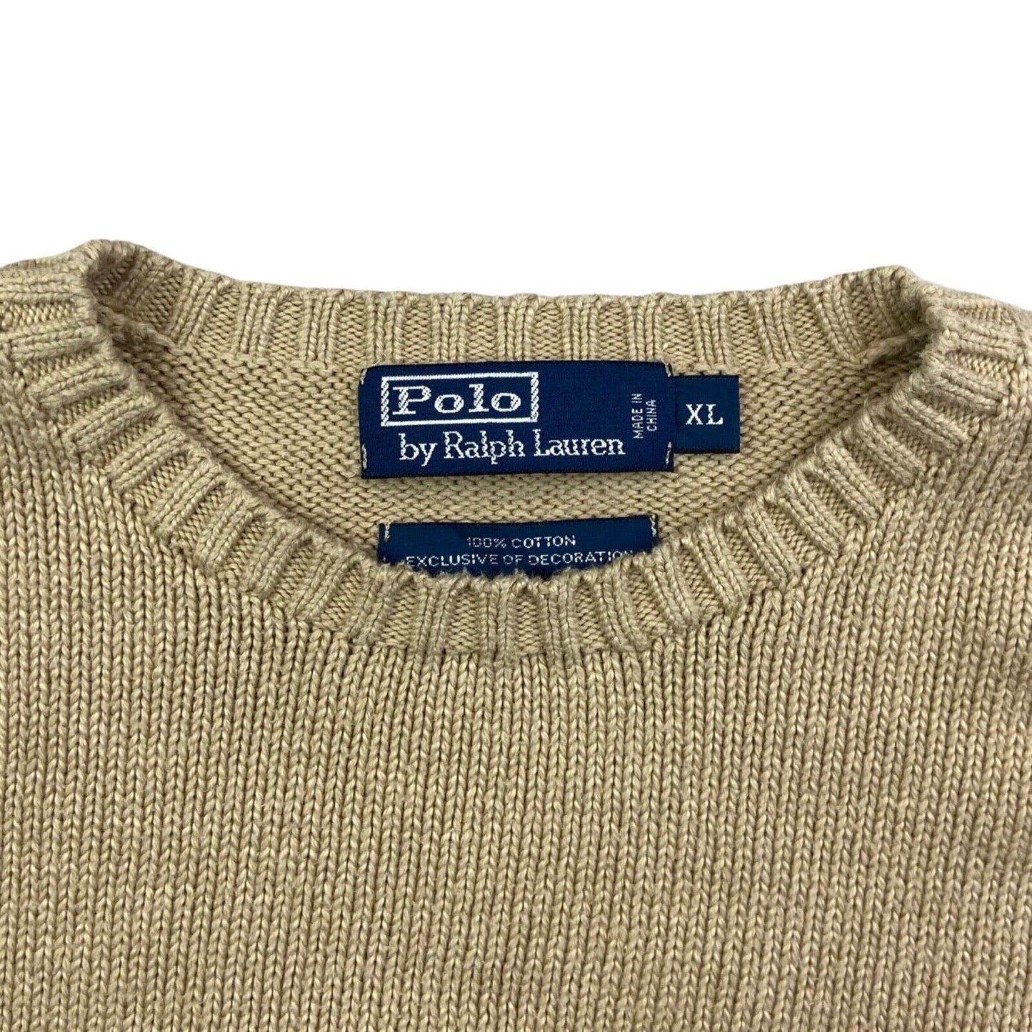 Vintage 90s 00s Cream Polo Ralph Lauren Embroidered Knitted Jumper XXL