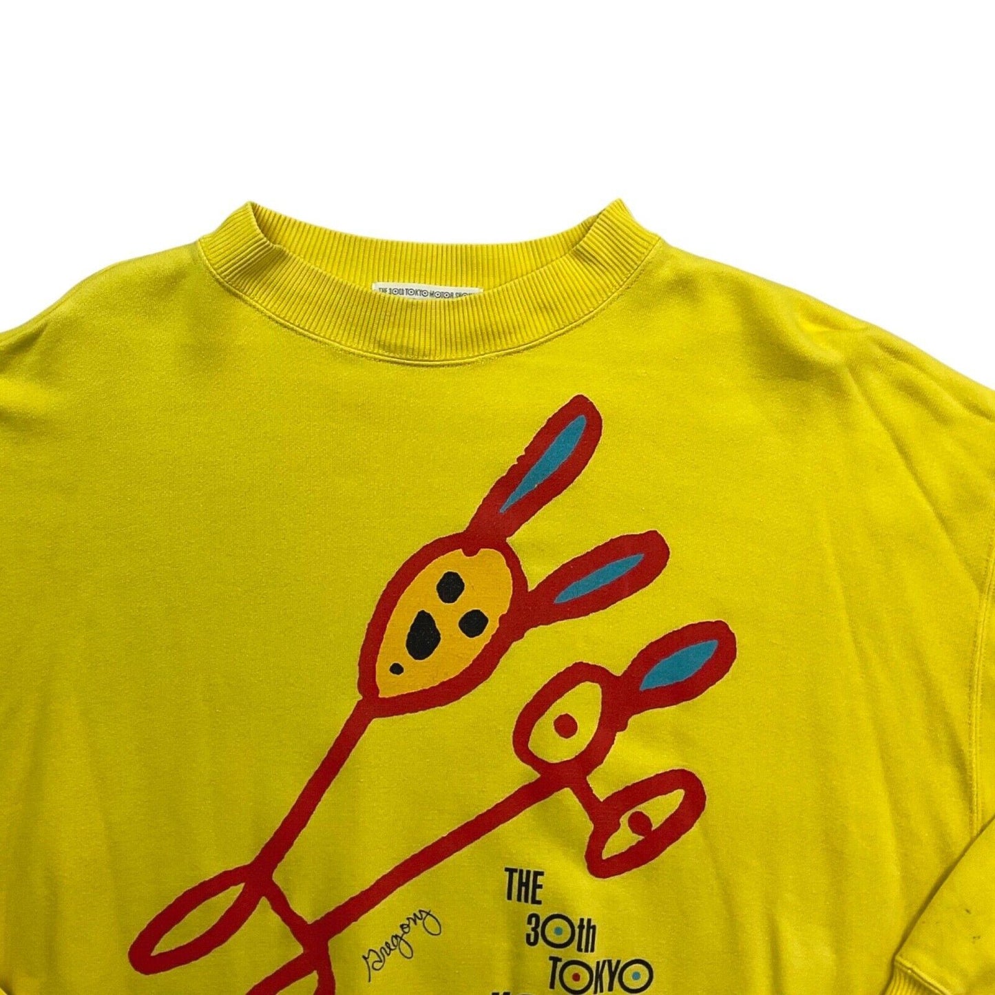 Vintage 90s 1993 Yellow 30th Tokyo Motor Show Japan Novelty Jumper Sweatshirt M