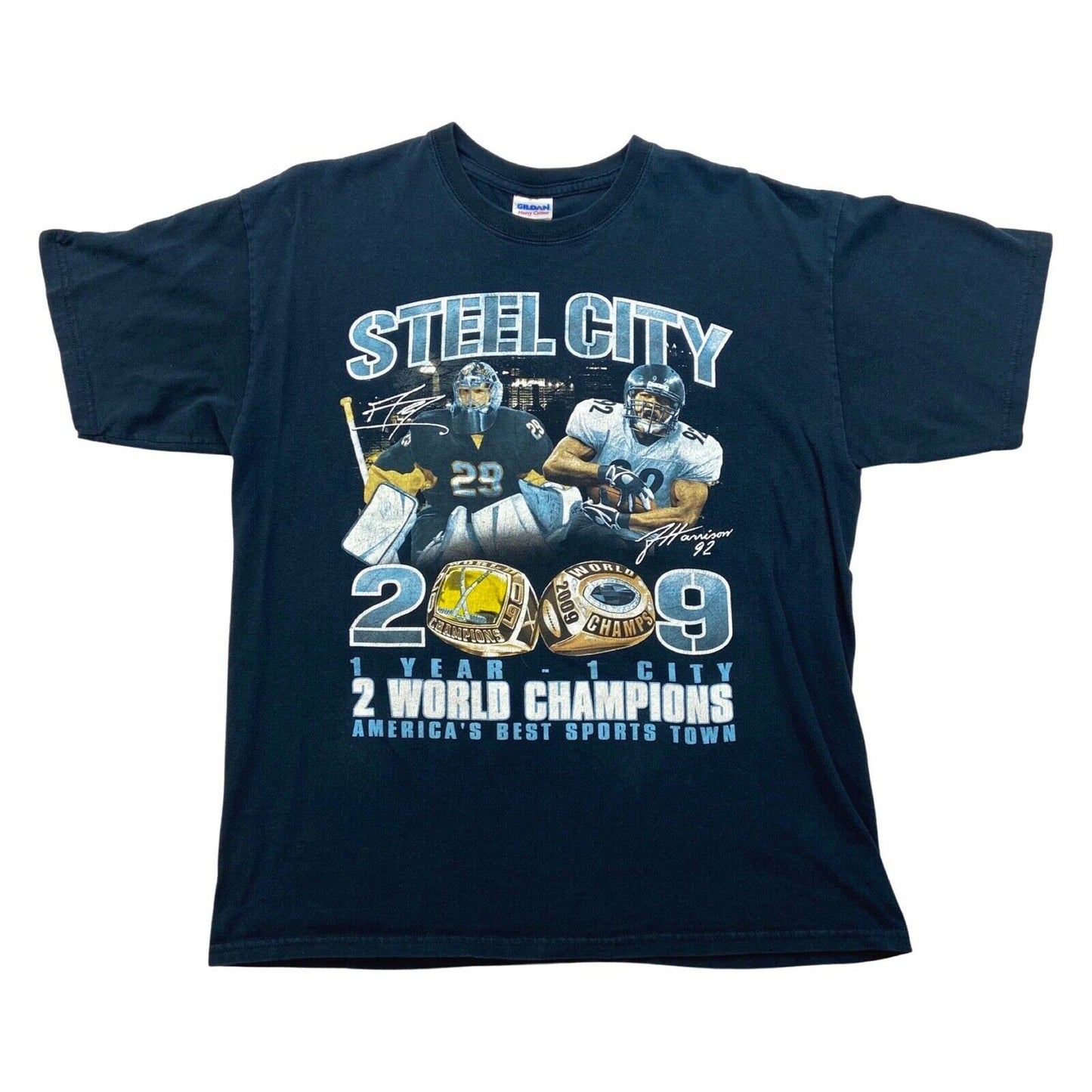 Vintage 2009 Black Steel City Pittsburg Hockey Football Championship Tshirt M