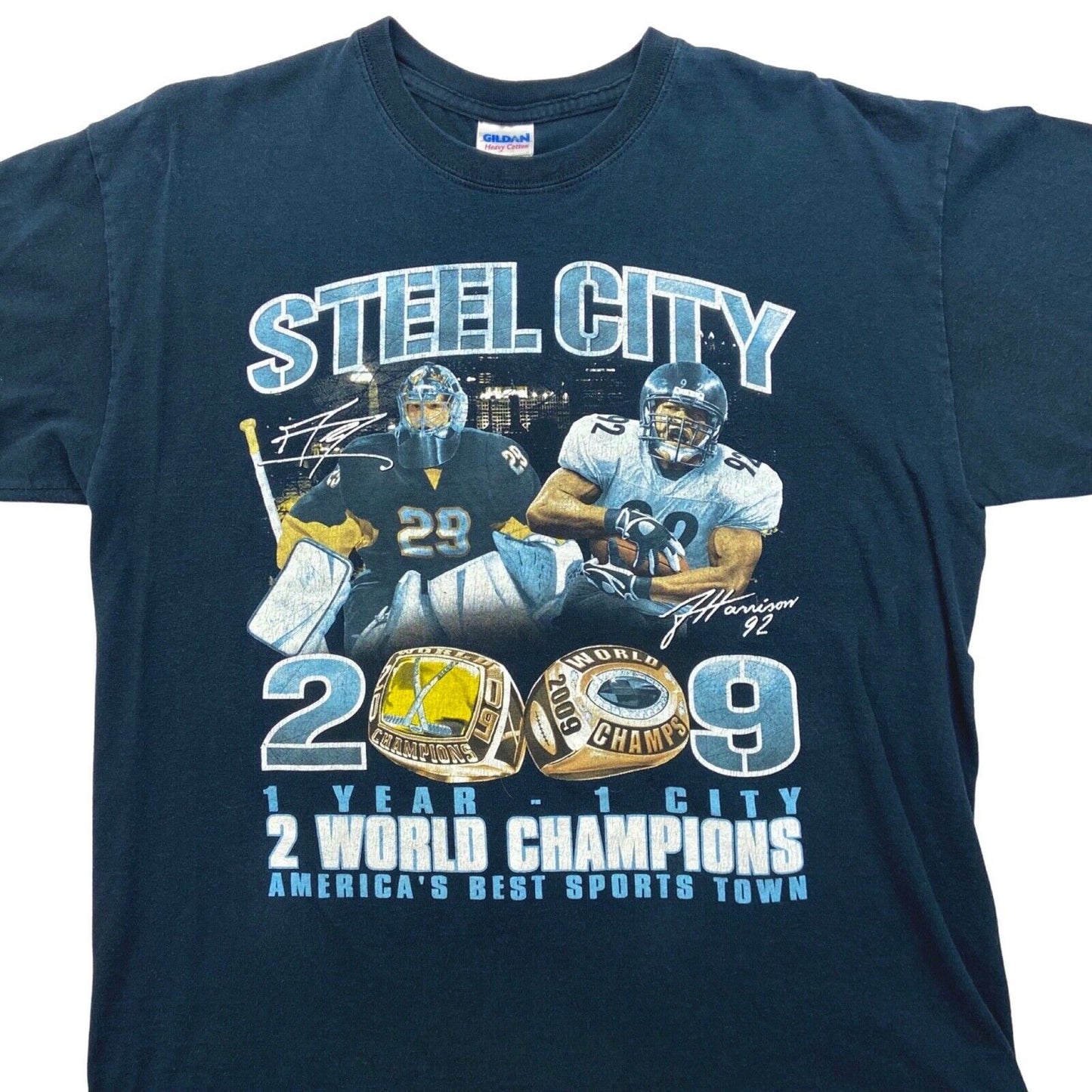 Vintage 2009 Black Steel City Pittsburg Hockey Football Championship Tshirt M