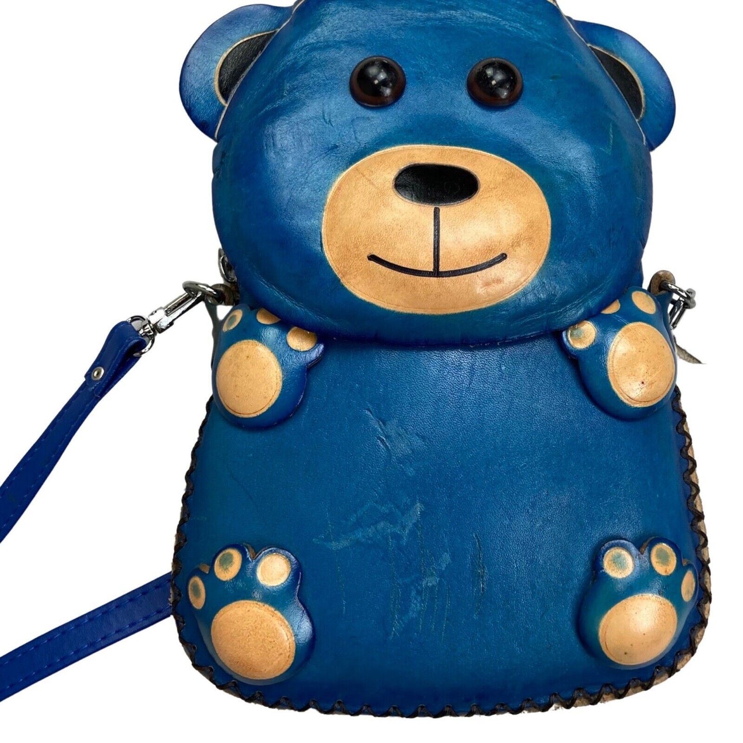 Vintage 90s 00s Blue Bear Novelty Leather Cross Body Bag