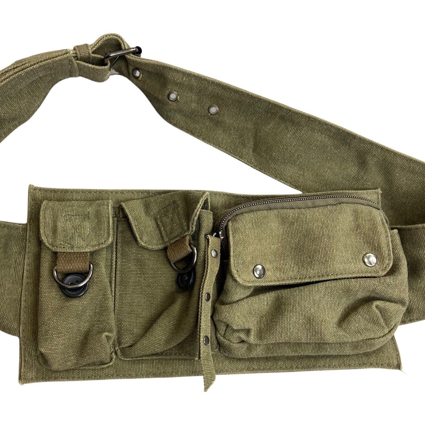 Vintage 90s 00s Khaki Cotton Duck Canvas Utility Bag Belt Strapped 41"