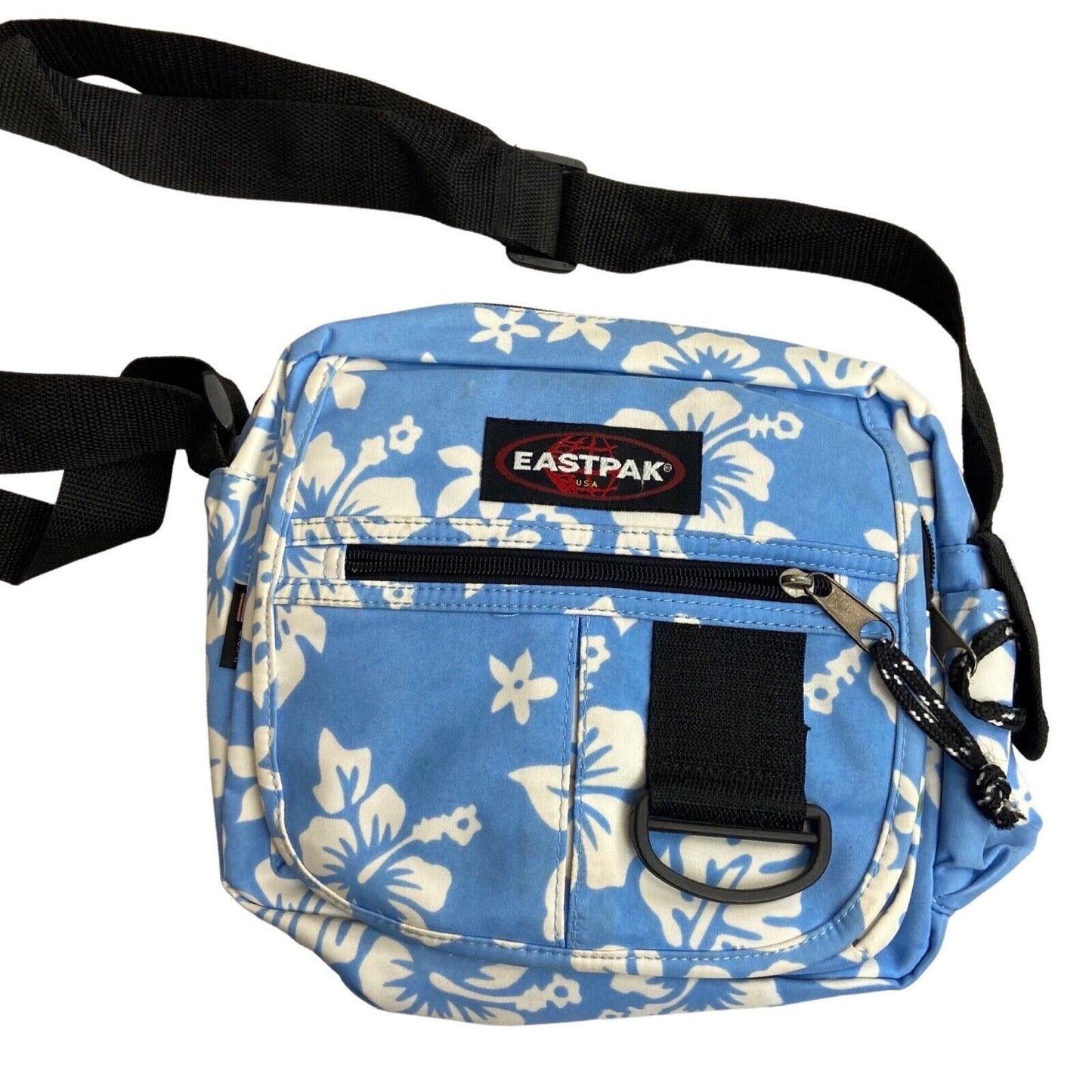 Vintage 00s Y2K Blue Floral Eastpak Made In USA Mini Carrier Cross Body Bag