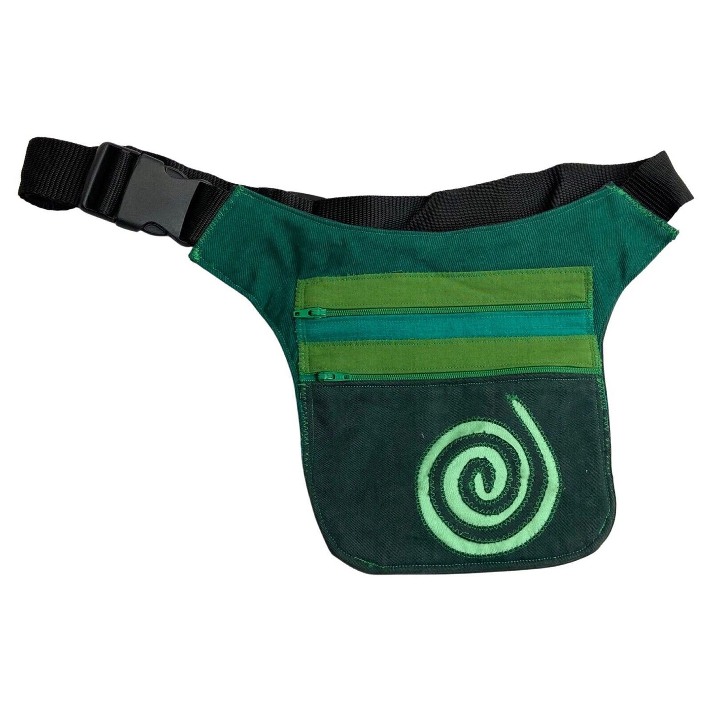 Vintage 90s 00s Green Swirl Hippie Boho Festival Cross Body Bum Bag