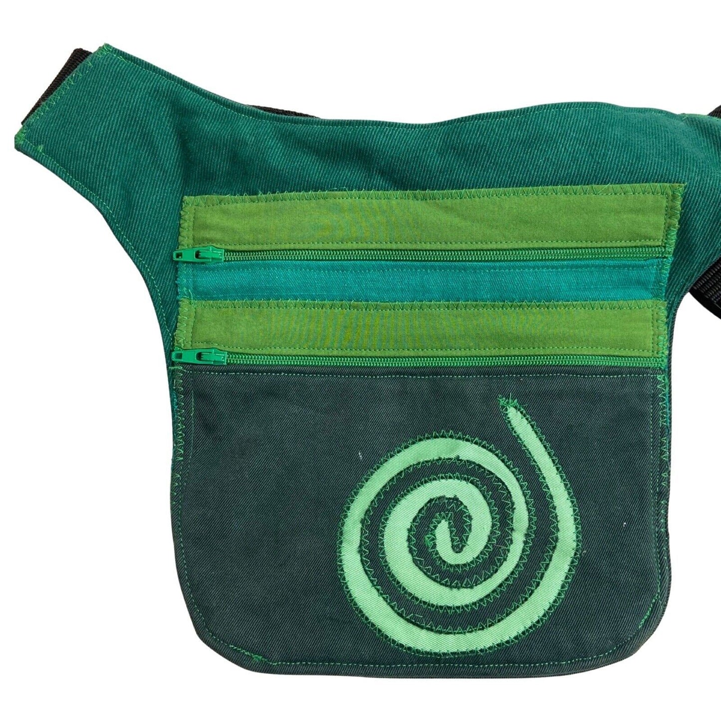 Vintage 90s 00s Green Swirl Hippie Boho Festival Cross Body Bum Bag