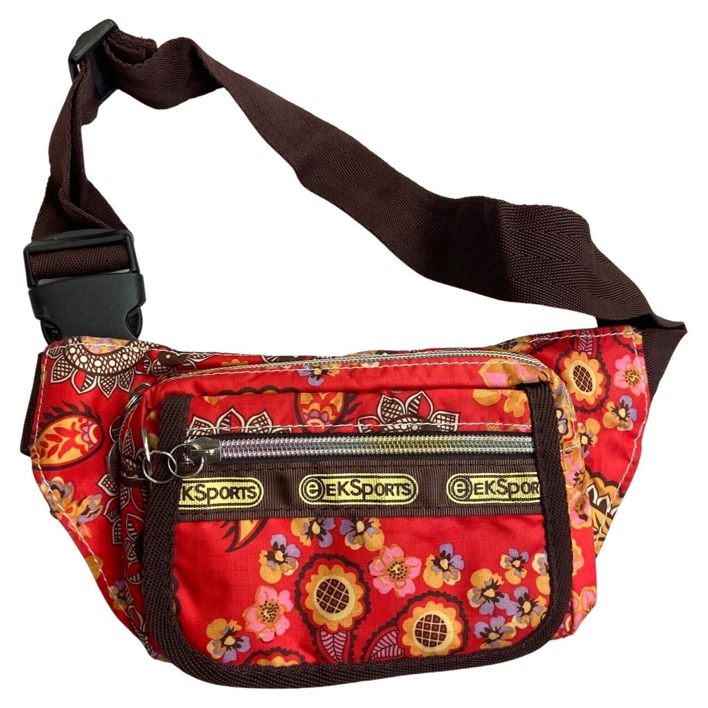 Vintage 90s 00s Red Brown Floral Paisley EKSports Cross Body Bum Bag