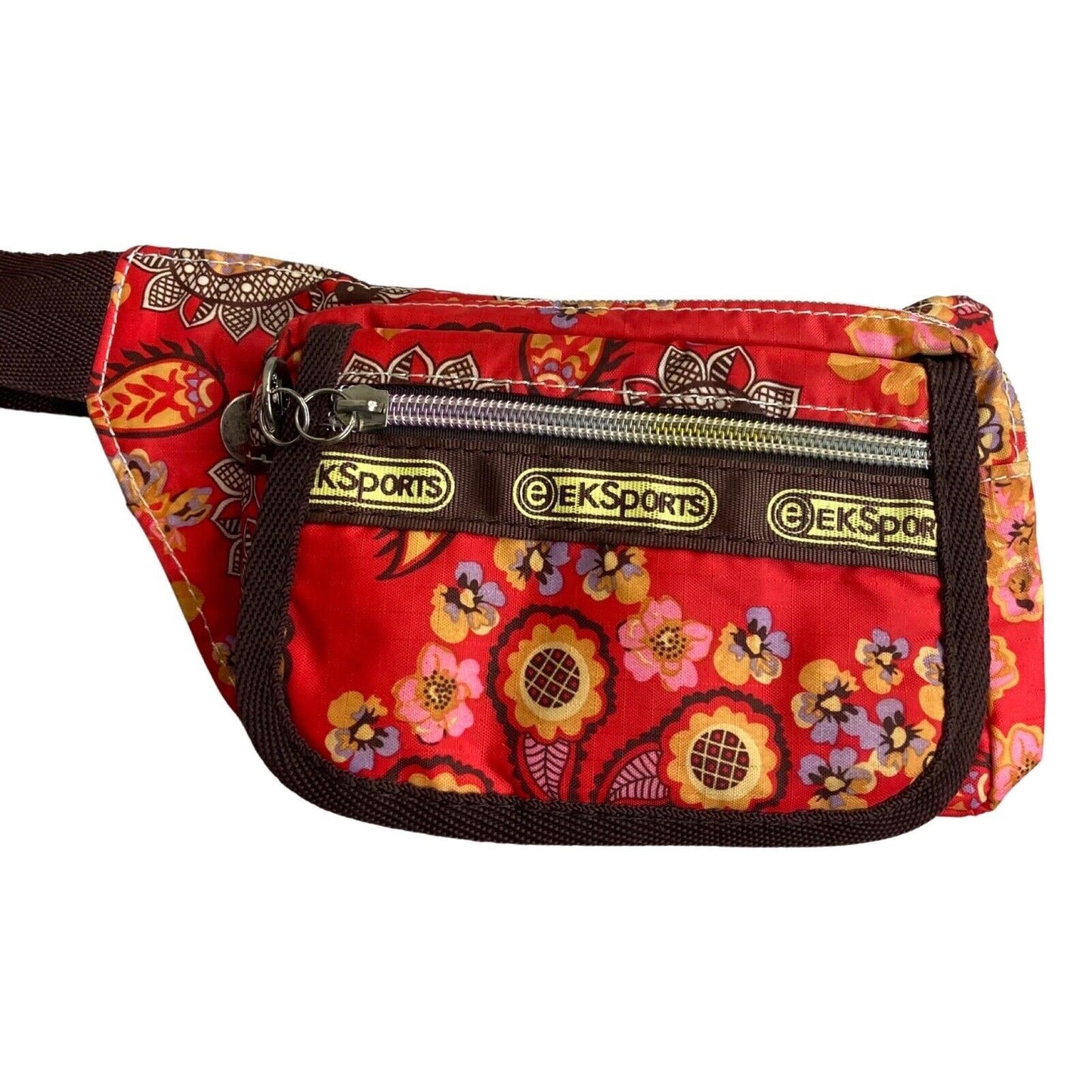 Vintage 90s 00s Red Brown Floral Paisley EKSports Cross Body Bum Bag