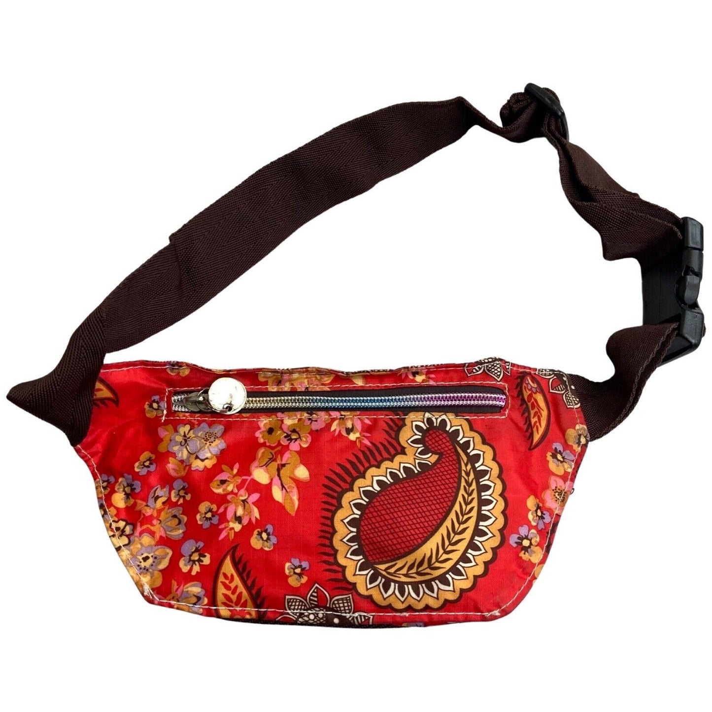 Vintage 90s 00s Red Brown Floral Paisley EKSports Cross Body Bum Bag