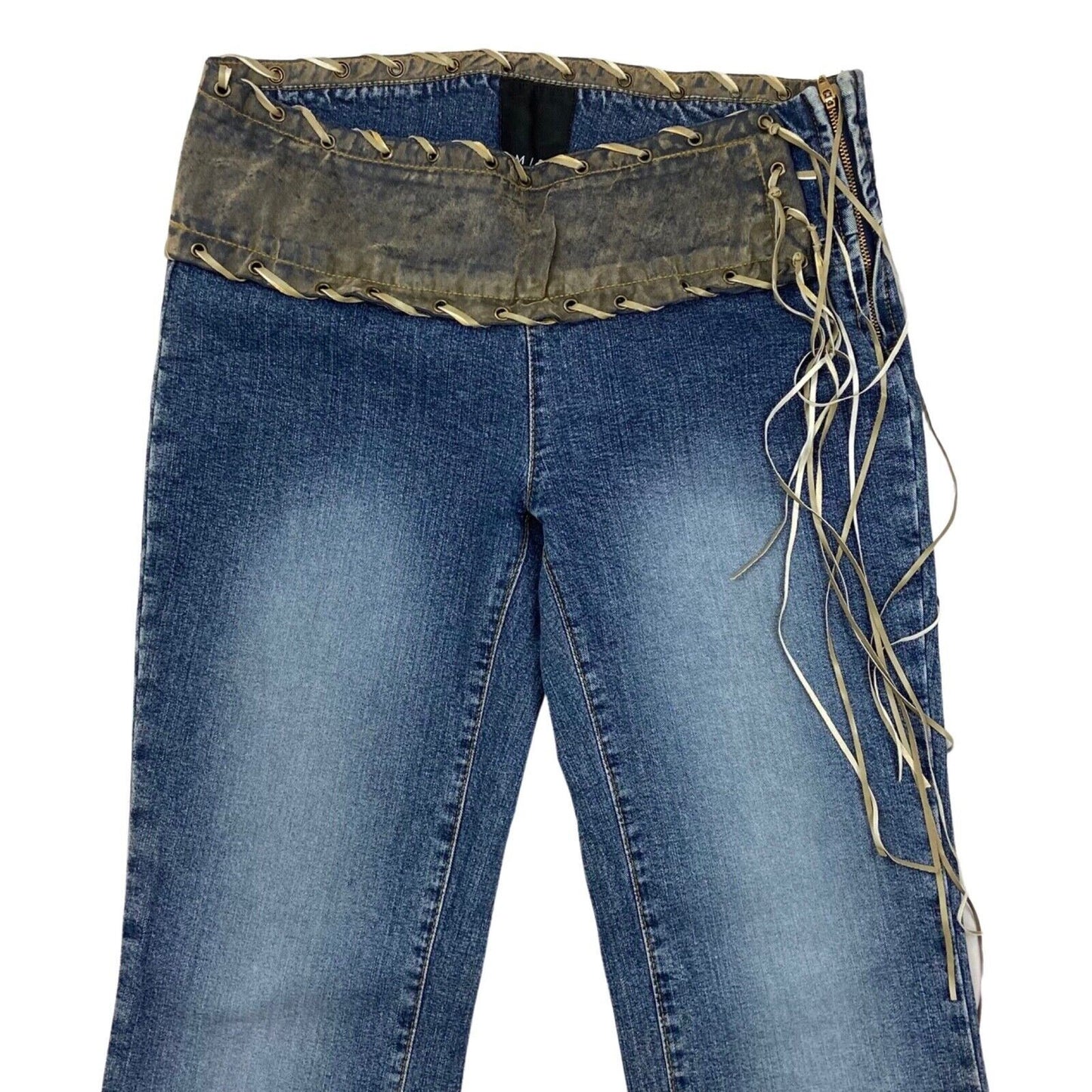 Vintage Y2K Blue Denim Tassle Flared Mid Rise Flared Jeans 12 14 M