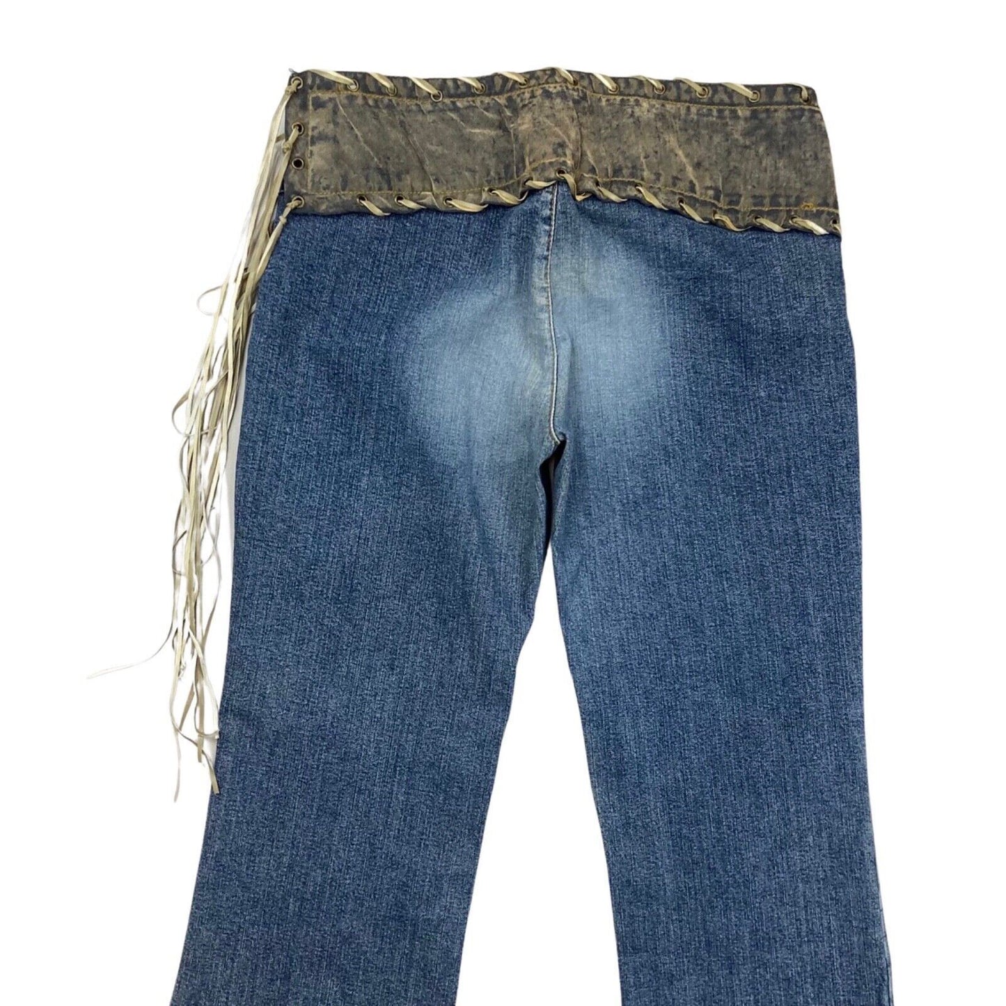 Vintage Y2K Blue Denim Tassle Flared Mid Rise Flared Jeans 12 14 M