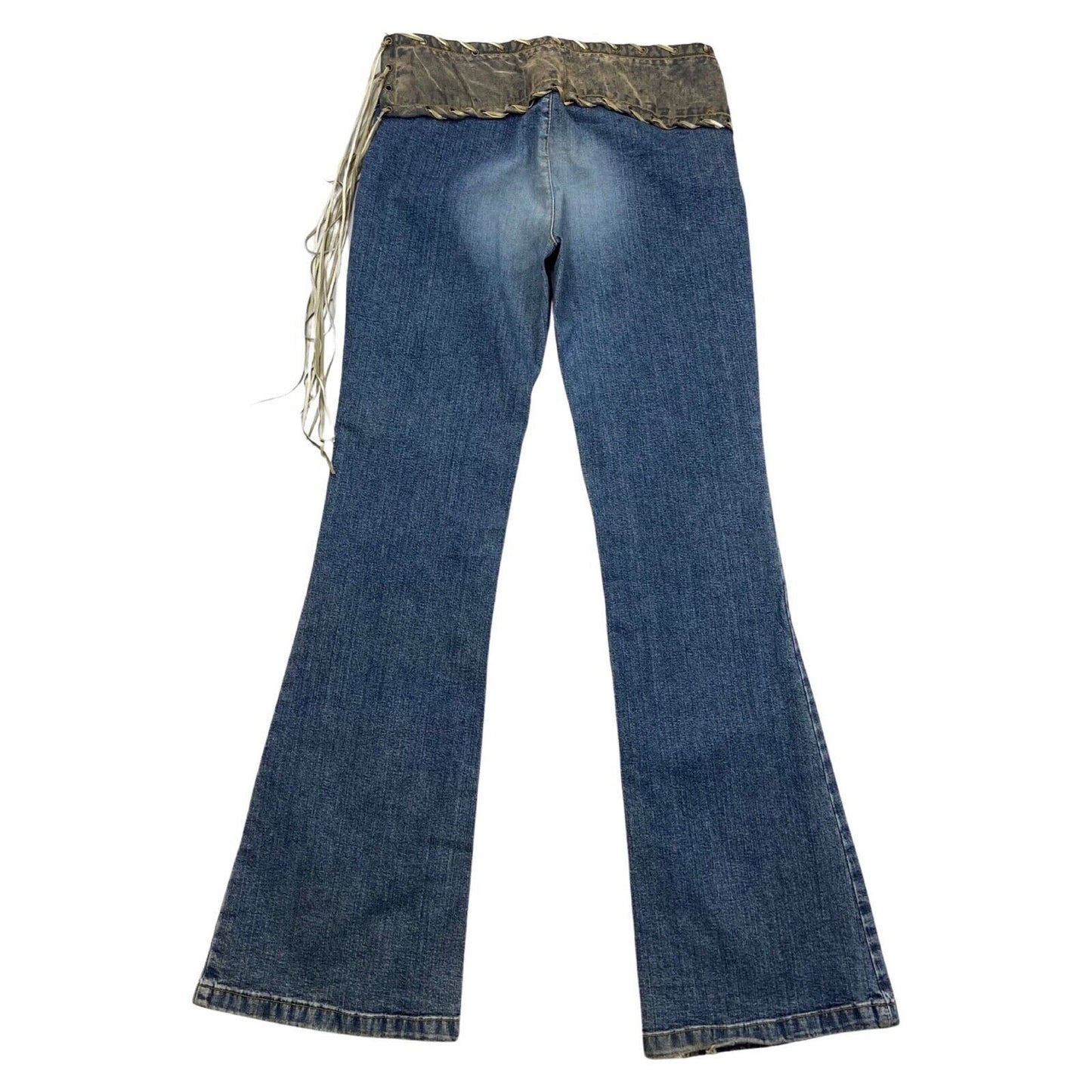 Vintage Y2K Blue Denim Tassle Flared Mid Rise Flared Jeans 12 14 M