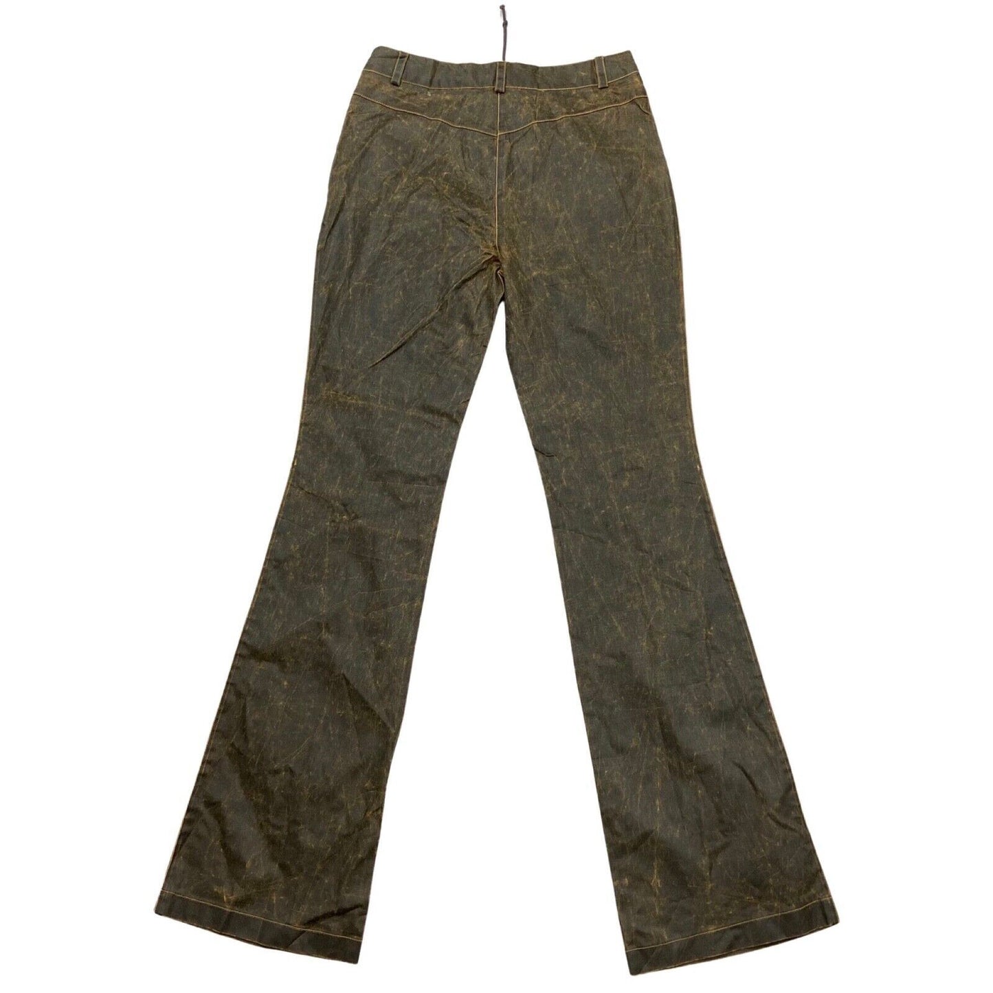 Vintage Y2K Brown Distressed Leather Look Flared Lace Up Trousers 8 10 S