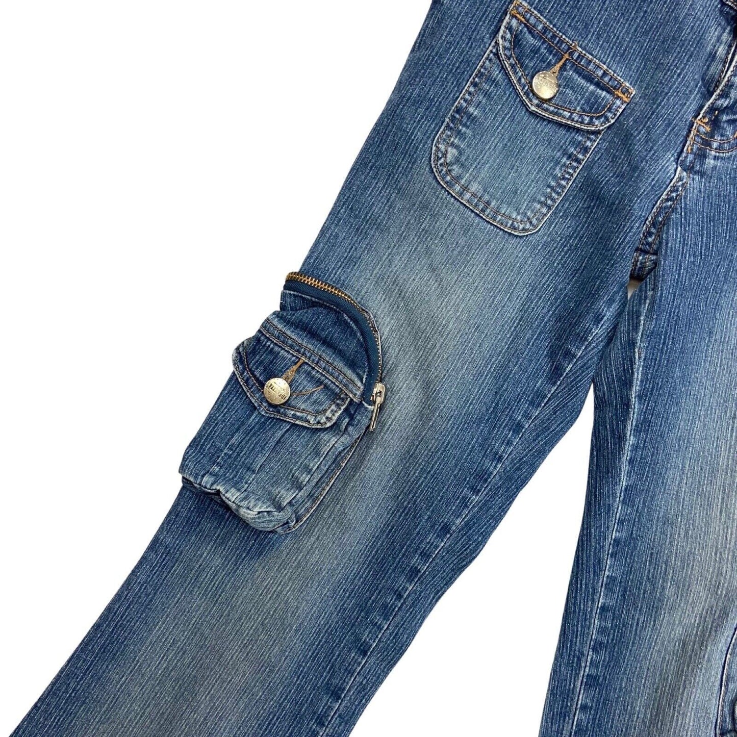 Vintage Y2K Blue Cargo Denim Mid Rise Flared Jeans 8 10 S
