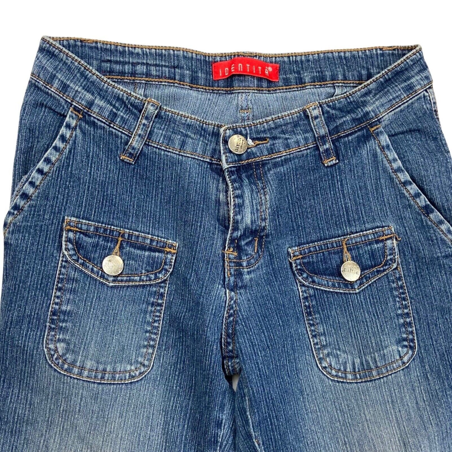Vintage Y2K Blue Cargo Denim Mid Rise Flared Jeans 8 10 S