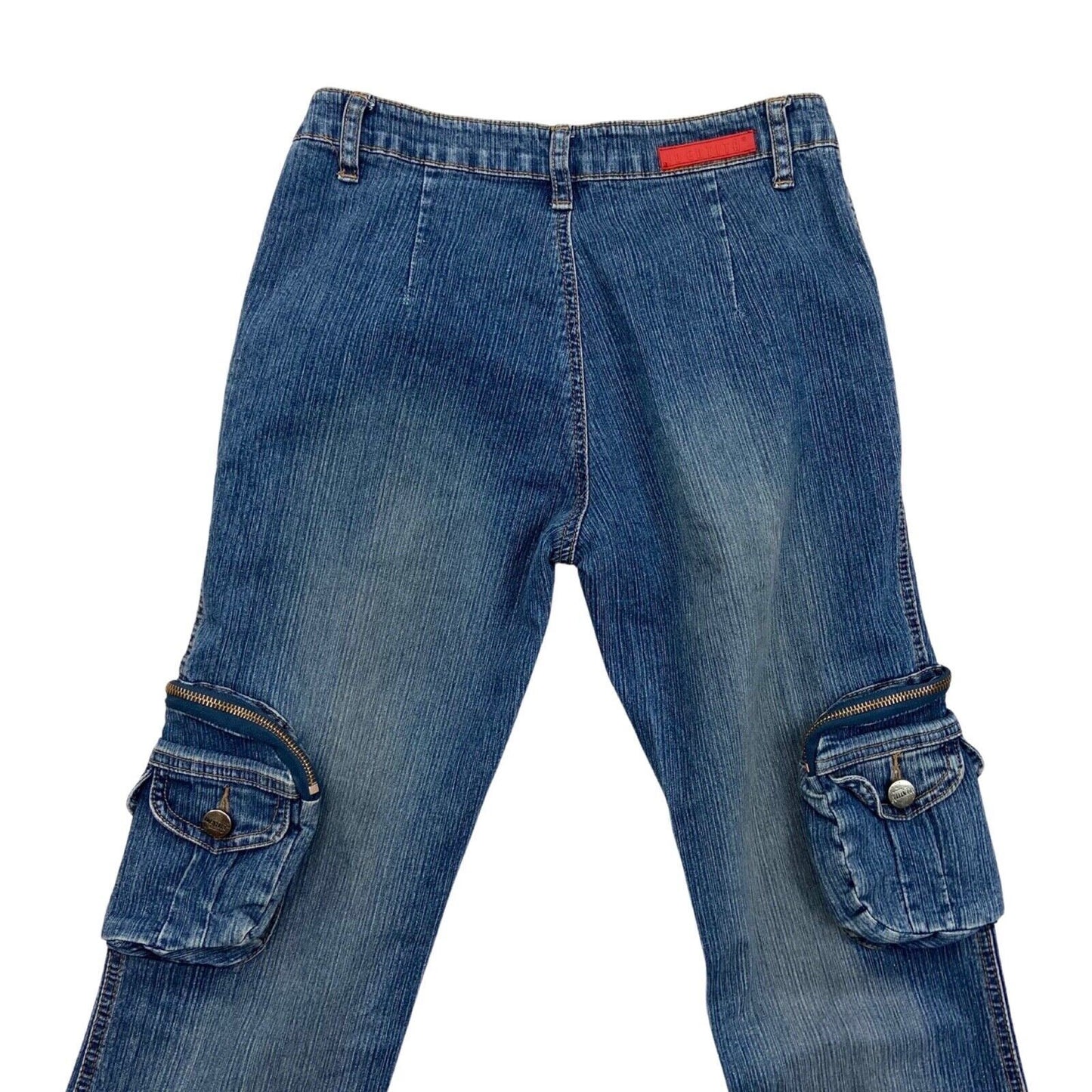 Vintage Y2K Blue Cargo Denim Mid Rise Flared Jeans 8 10 S
