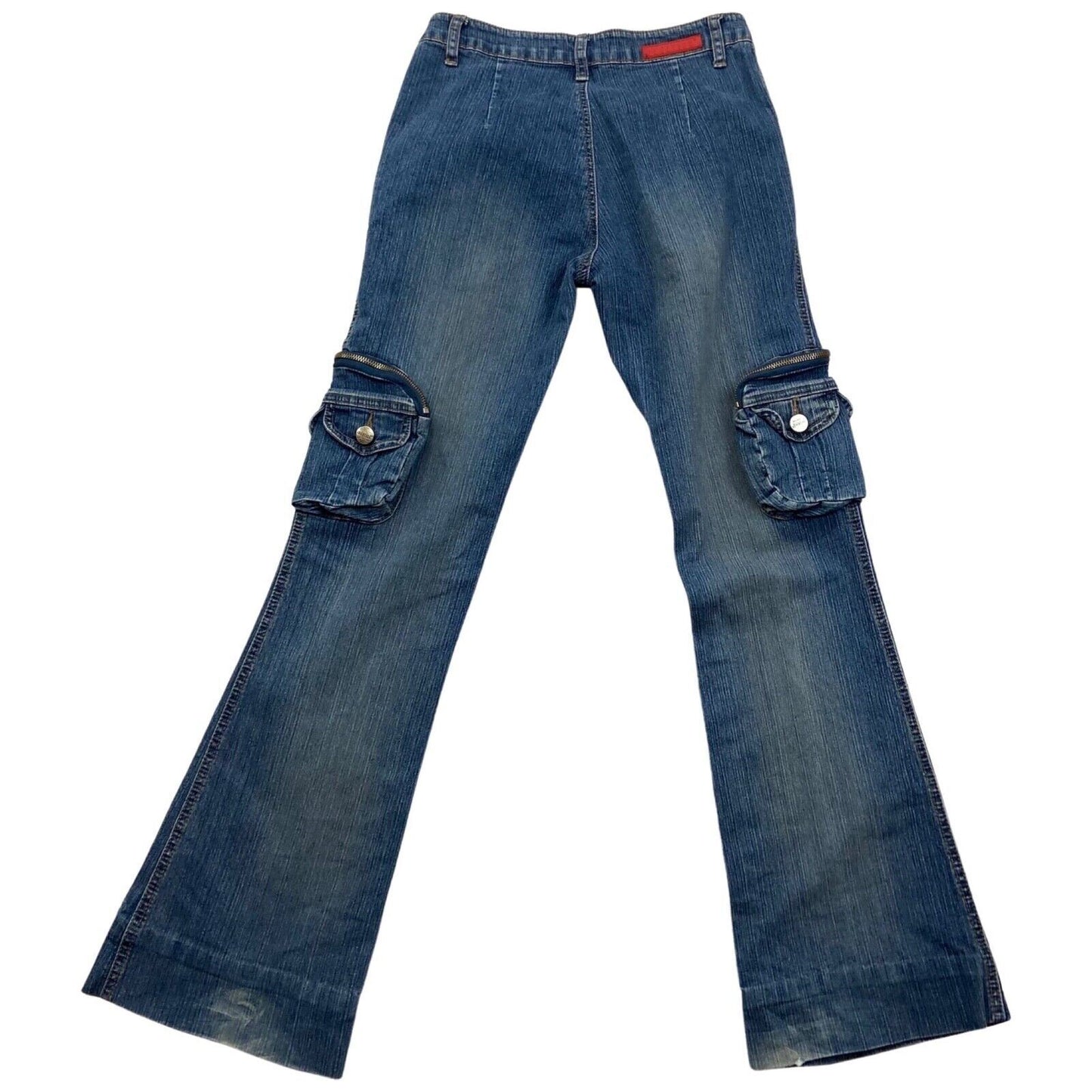 Vintage Y2K Blue Cargo Denim Mid Rise Flared Jeans 8 10 S