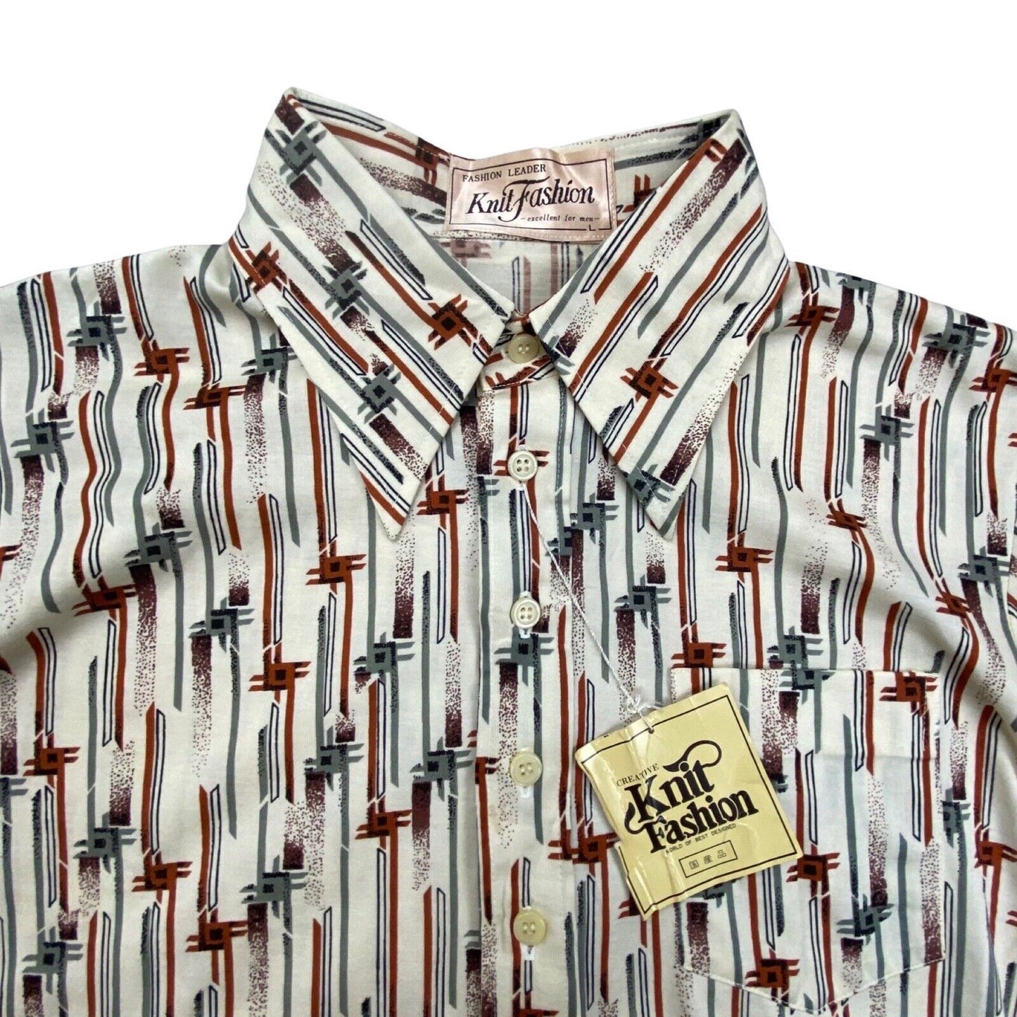 VTG 70s DEADSTOCK BIG COLLAR MENS POLY SMOCK SHIRT PSYCHEDELIC PRINT 38” (36)