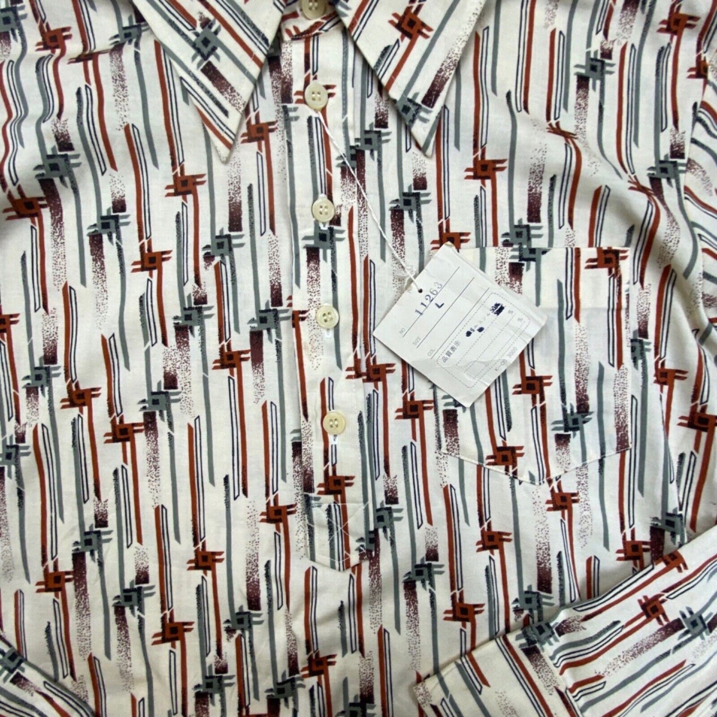 VTG 70s DEADSTOCK BIG COLLAR MENS POLY SMOCK SHIRT PSYCHEDELIC PRINT 38” (36)