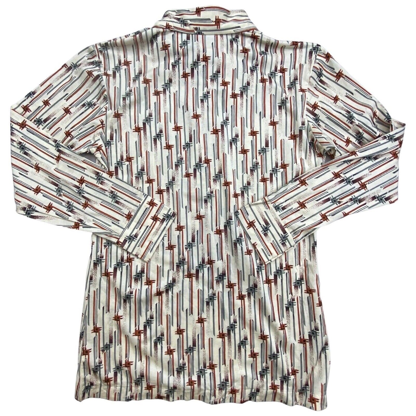 VTG 70s DEADSTOCK BIG COLLAR MENS POLY SMOCK SHIRT PSYCHEDELIC PRINT 38” (36)