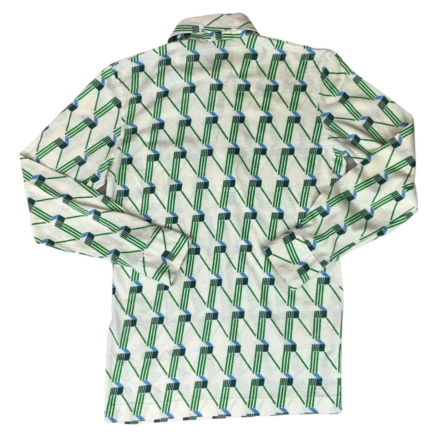 VTG 1970S BIG COLLAR MENS POLY SMOCK SHIRT GEOMETRIC PSYCHEDELIC PRINT 38” (36)