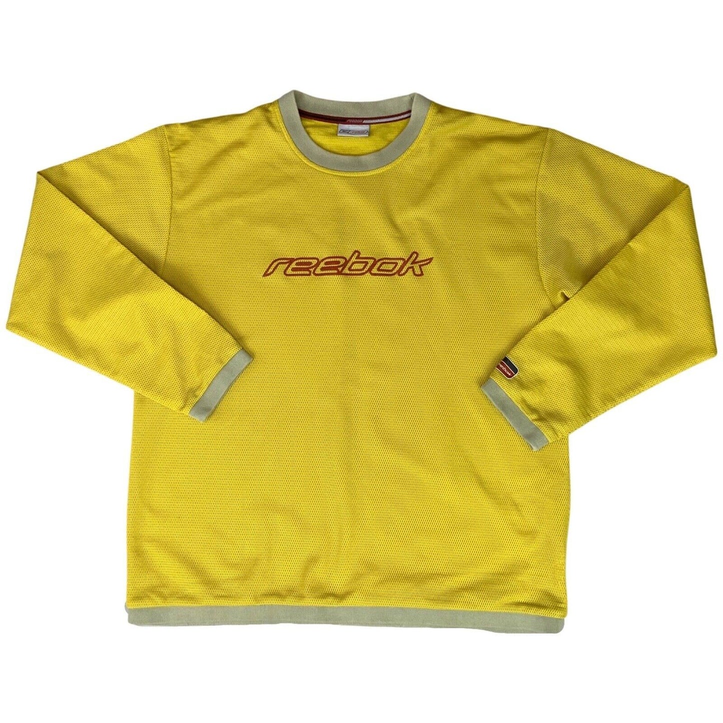 Vintage 1990’s Yellow Reebok Fleece-Lined Mesh Long Sleeve T-Shirt XL