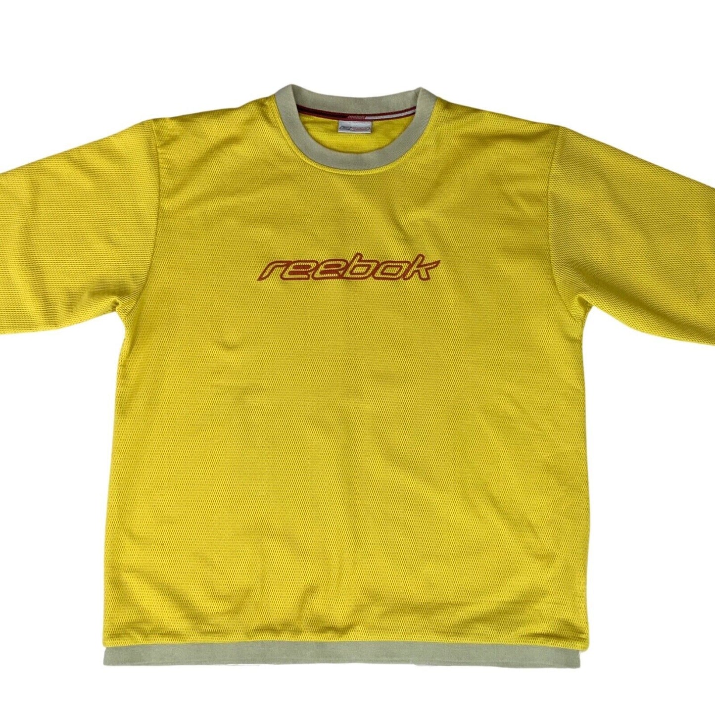 Vintage 1990’s Yellow Reebok Fleece-Lined Mesh Long Sleeve T-Shirt XL