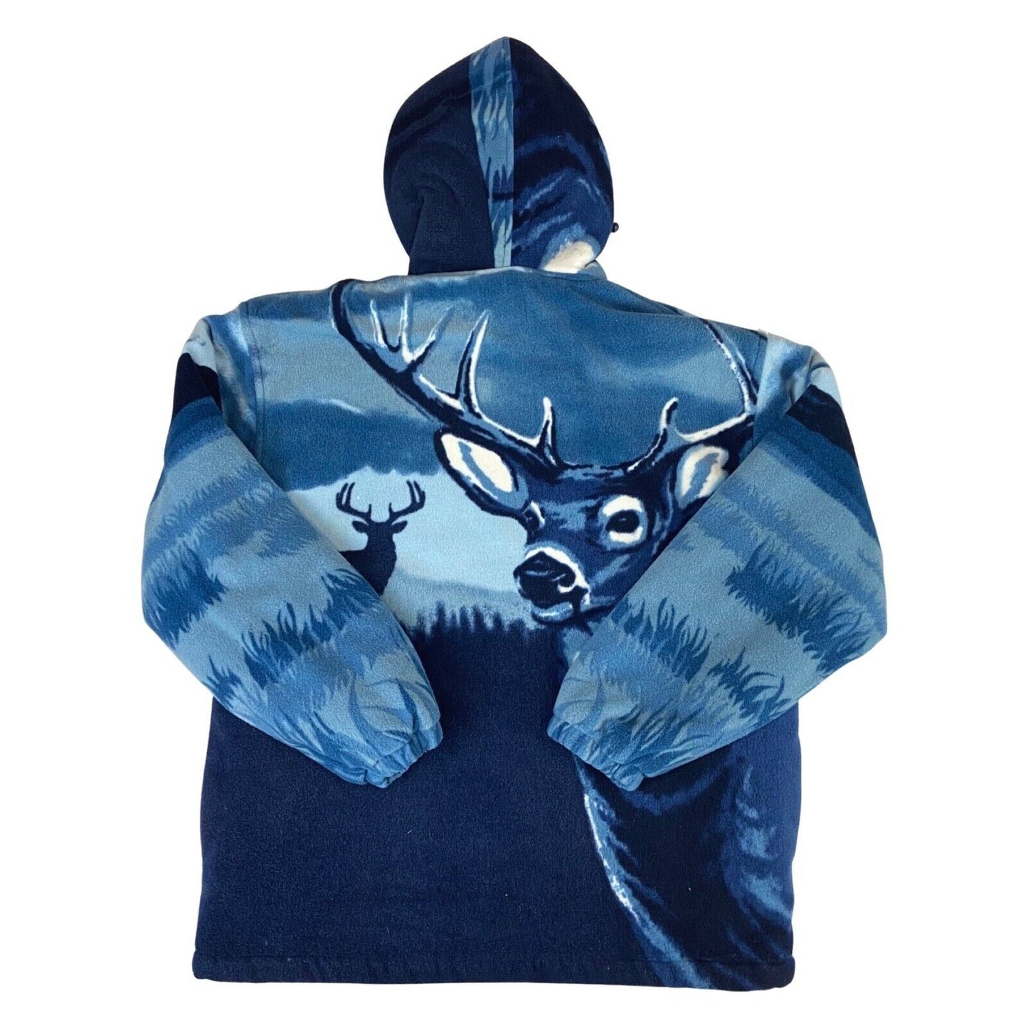 Vintage 90s 00s Blue Sherpa Lined Deer Graphic Print Fleece Jacket L
