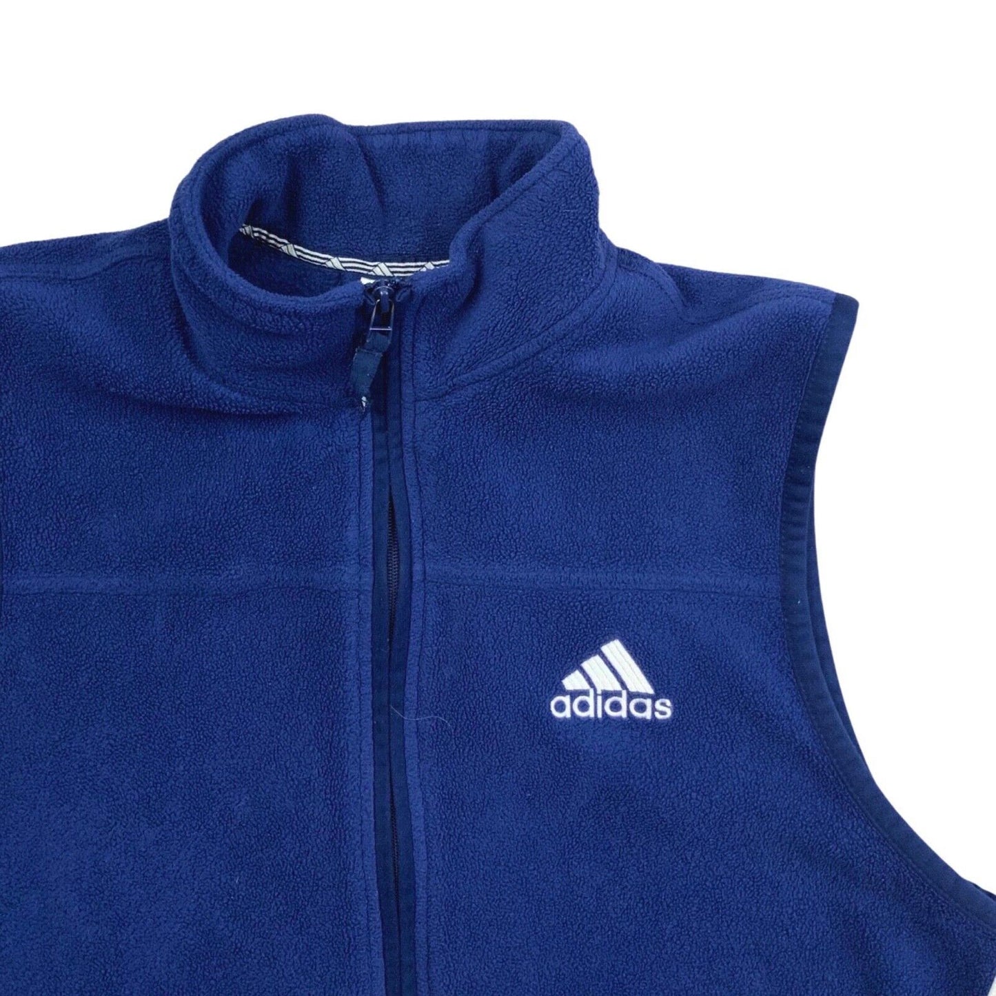 00s Y2K Blue White Adidas Adicolor Trefoil Zip-Up Gilet Fleece Vest L XL