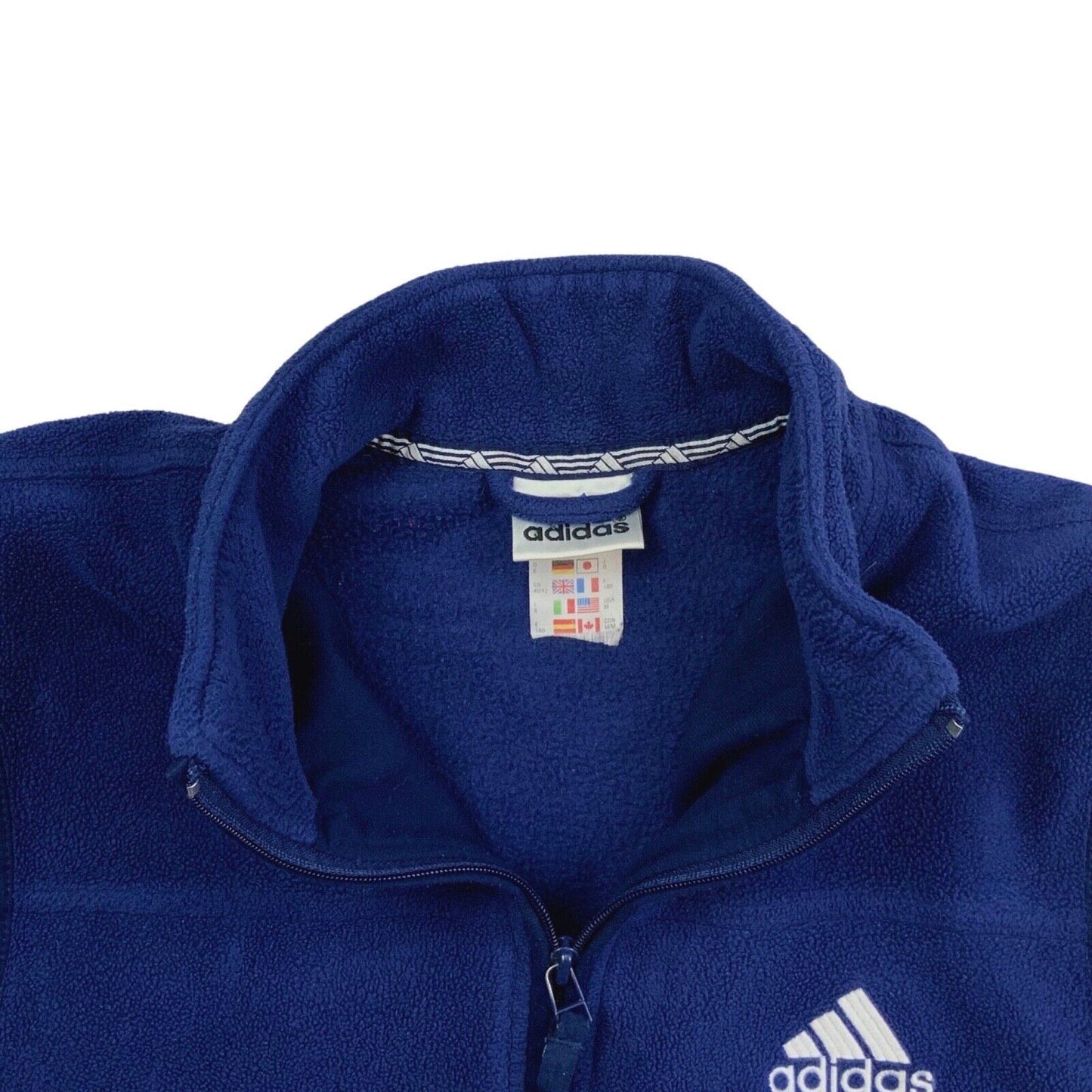 00s Y2K Blue White Adidas Adicolor Trefoil Zip-Up Gilet Fleece Vest L XL