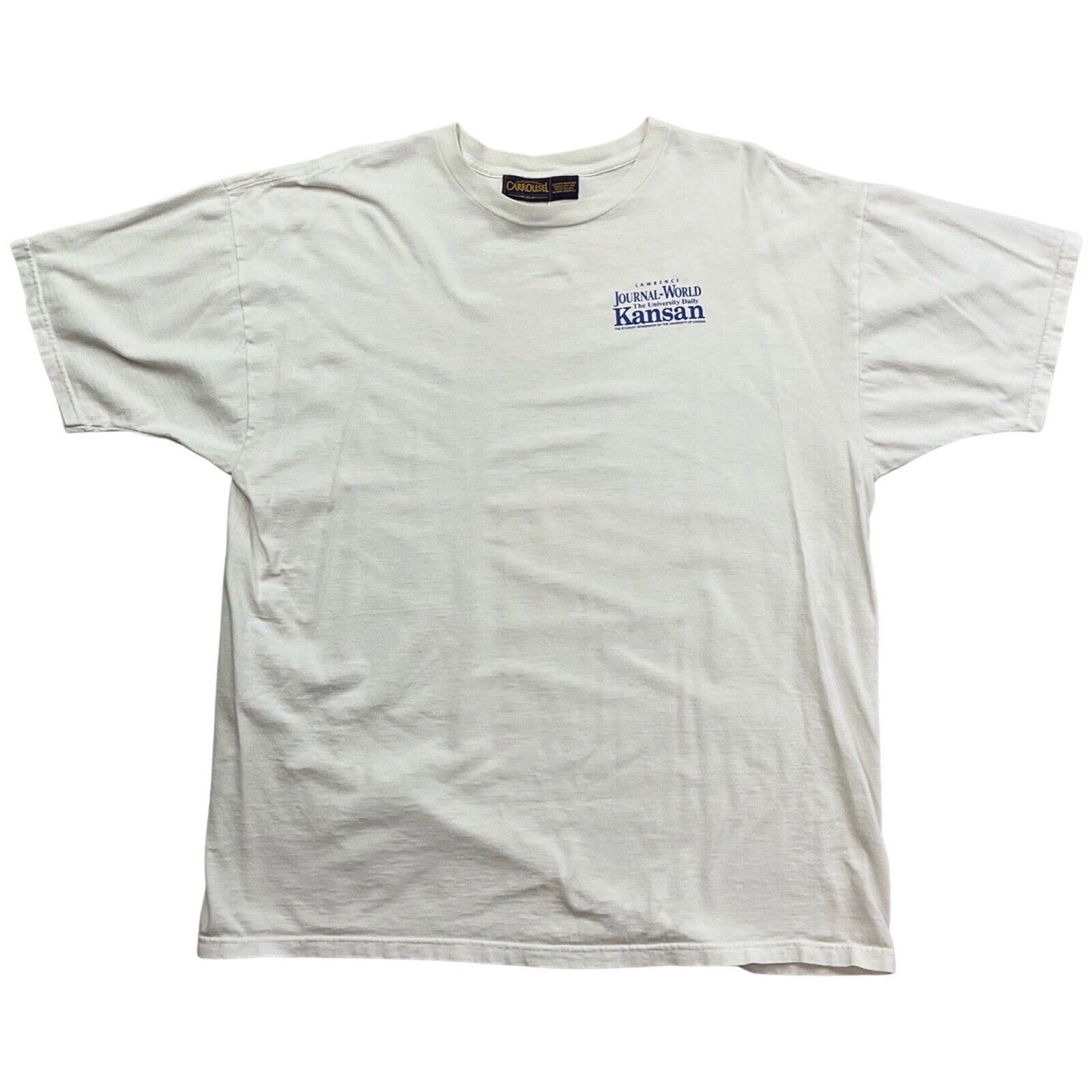 Vintage 90s 00s White Kansas University Kansan Newspaper Novelty Tshirt L XL