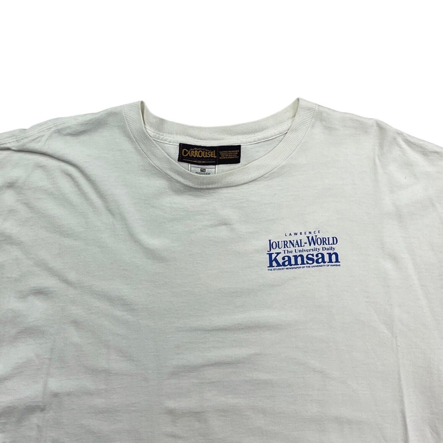 Vintage 90s 00s White Kansas University Kansan Newspaper Novelty Tshirt L XL