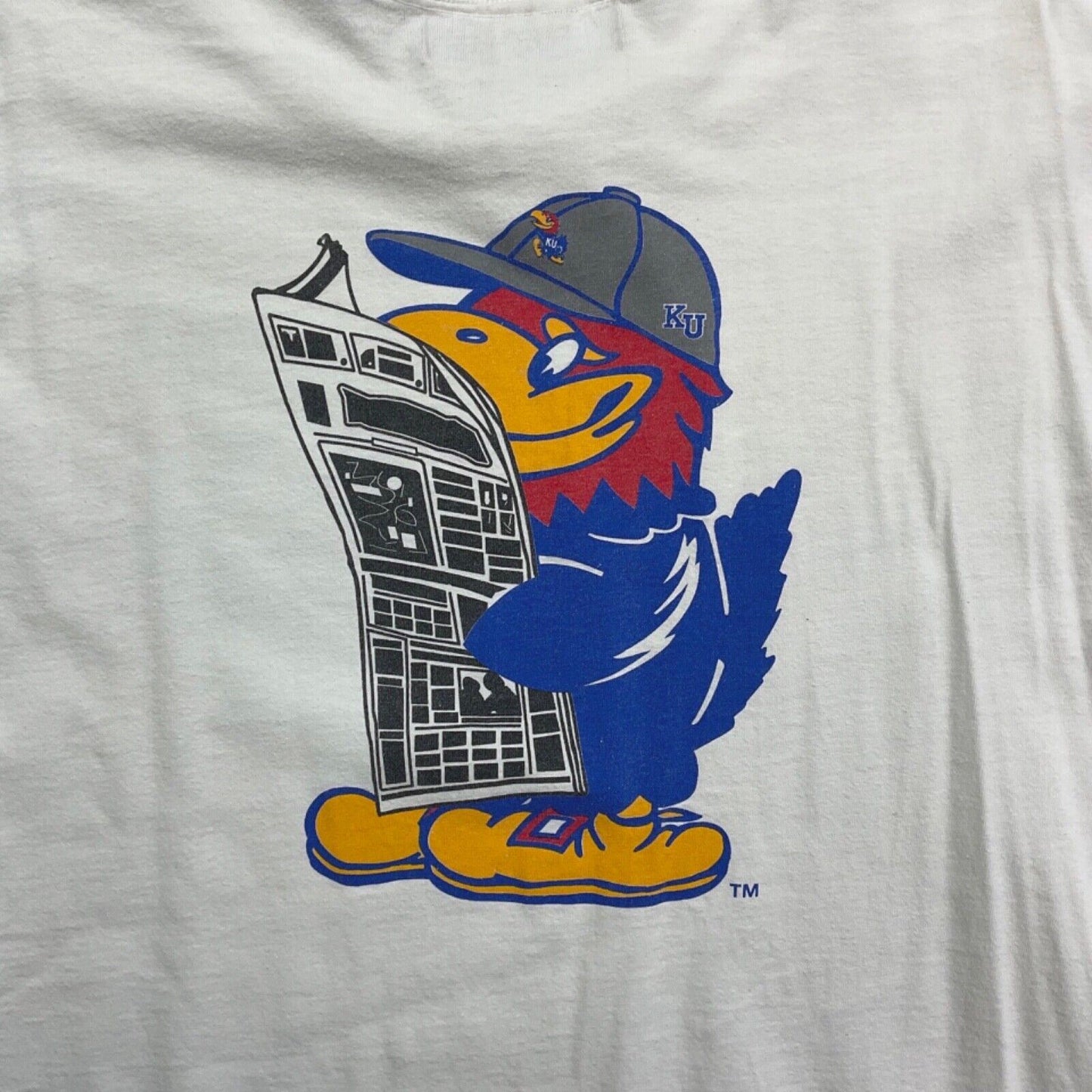Vintage 90s 00s White Kansas University Kansan Newspaper Novelty Tshirt L XL
