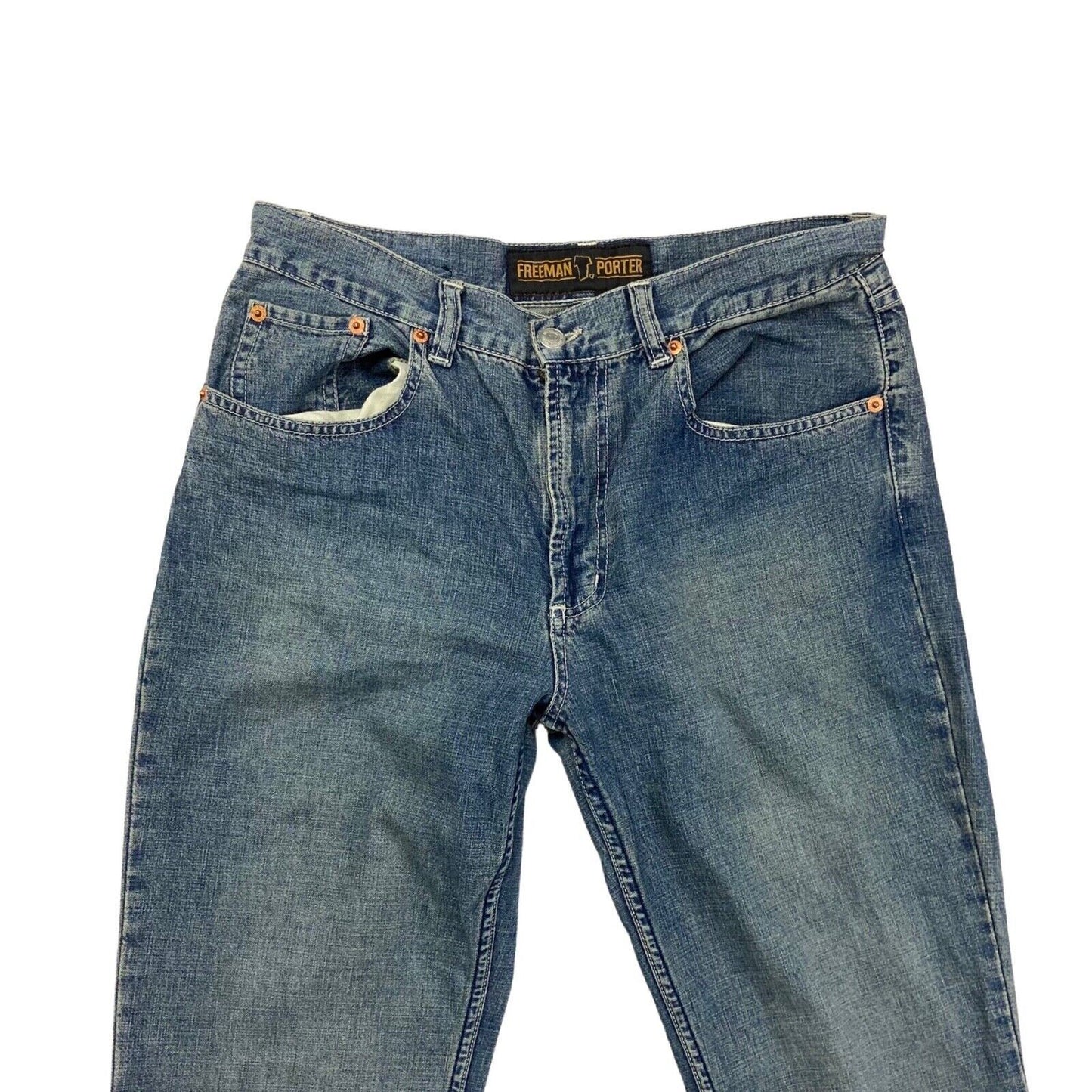 Vintage 90s 00s Blue Union Jack USA Freeman T. Porter Denim Flares Jeans 32" 12