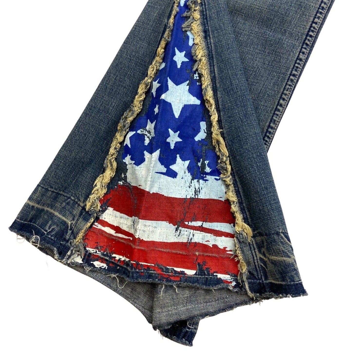 Vintage 90s 00s Blue Union Jack USA Freeman T. Porter Denim Flares Jeans 32" 12