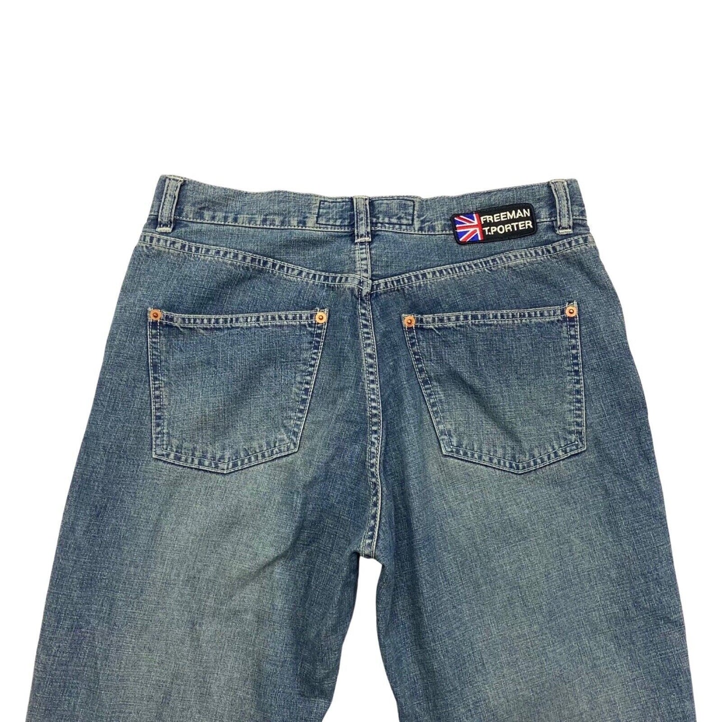 Vintage 90s 00s Blue Union Jack USA Freeman T. Porter Denim Flares Jeans 32" 12