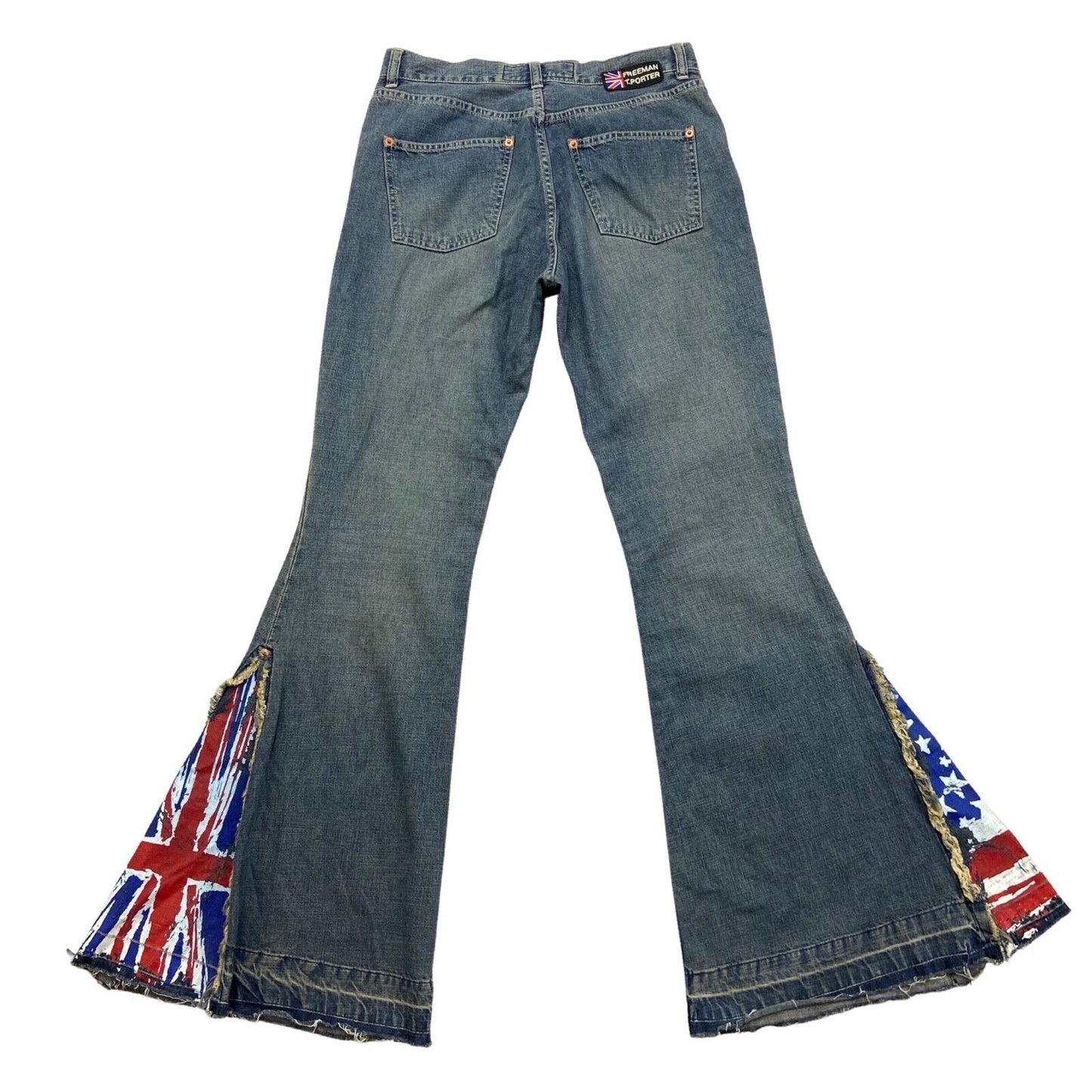 Vintage 90s 00s Blue Union Jack USA Freeman T. Porter Denim Flares Jeans 32" 12